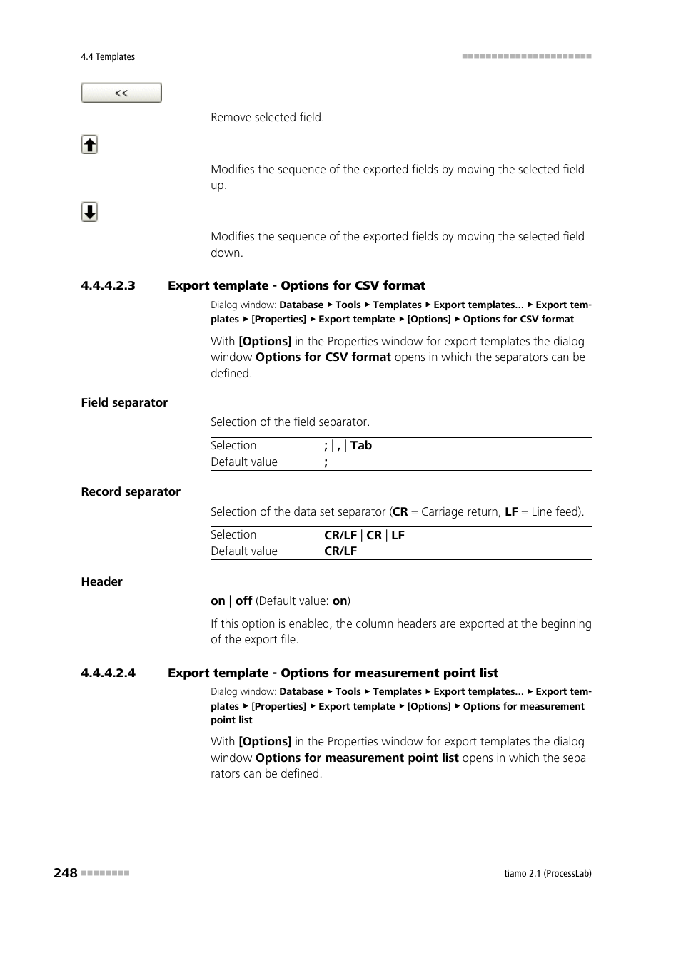 3 export template - options for csv format | Metrohm tiamo 2.1 (ProcessLab) User Manual | Page 264 / 1602