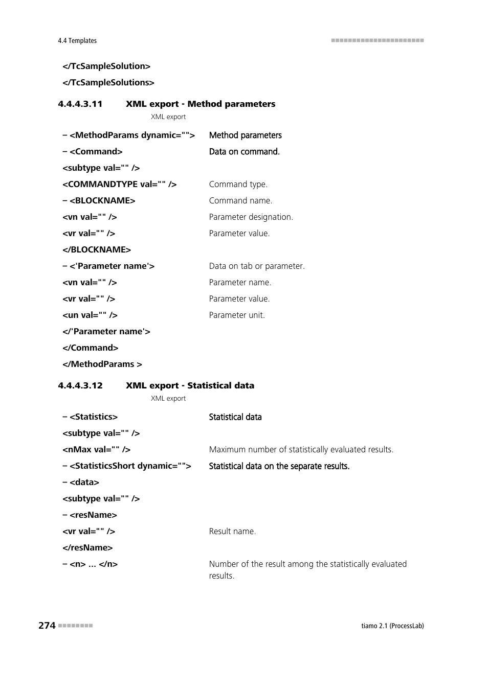 11 xml export - method parameters, 12 xml export - statistical data | Metrohm tiamo 2.1 (ProcessLab) User Manual | Page 290 / 1602
