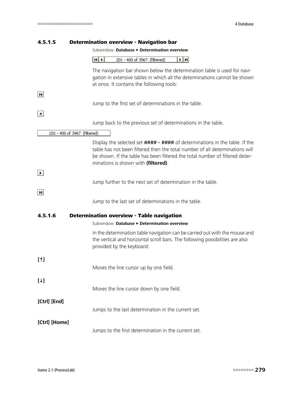 5 determination overview - navigation bar, 6 determination overview - table navigation | Metrohm tiamo 2.1 (ProcessLab) User Manual | Page 295 / 1602