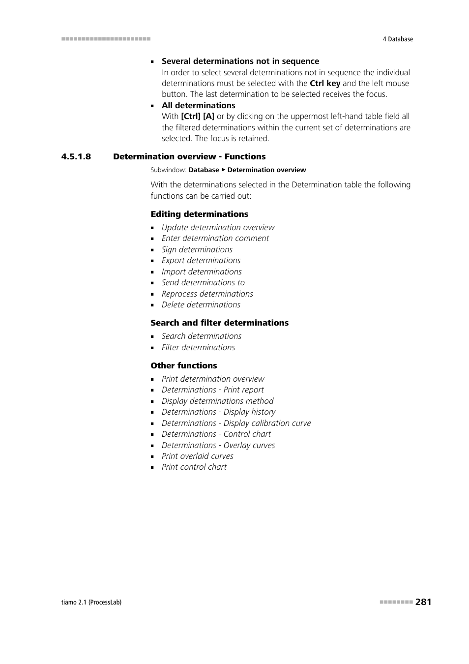 8 determination overview - functions, Overview of functions | Metrohm tiamo 2.1 (ProcessLab) User Manual | Page 297 / 1602