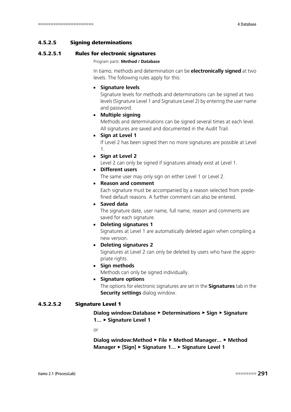 5 signing determinations, 1 rules for electronic signatures, 2 signature level 1 | Metrohm tiamo 2.1 (ProcessLab) User Manual | Page 307 / 1602