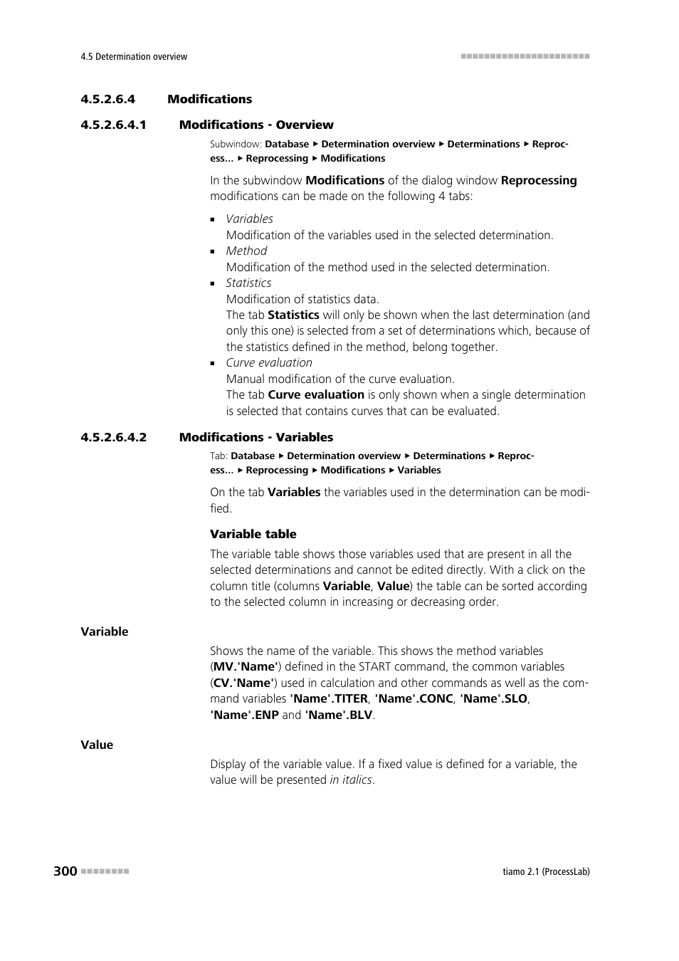 4 modifications, 1 modifications - overview, 2 modifications - variables | Metrohm tiamo 2.1 (ProcessLab) User Manual | Page 316 / 1602