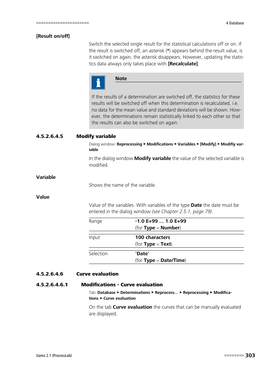 5 modify variable, 6 curve evaluation, 1 modifications - curve evaluation | Curve evaluation | Metrohm tiamo 2.1 (ProcessLab) User Manual | Page 319 / 1602