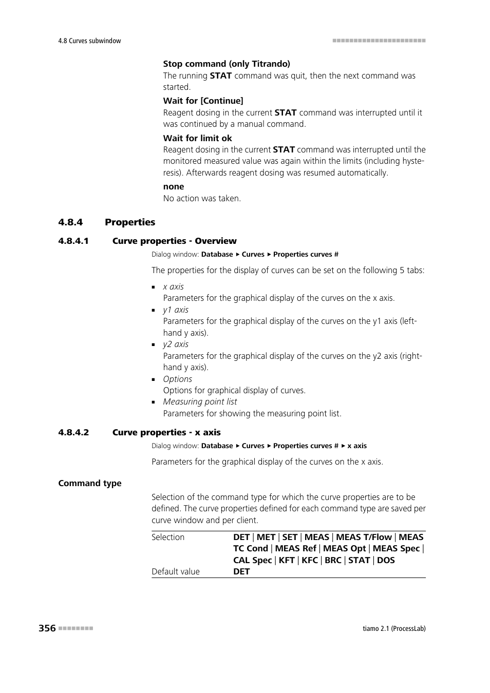 4 properties, 1 curve properties - overview, 2 curve properties - x axis | Properties, X axis | Metrohm tiamo 2.1 (ProcessLab) User Manual | Page 372 / 1602