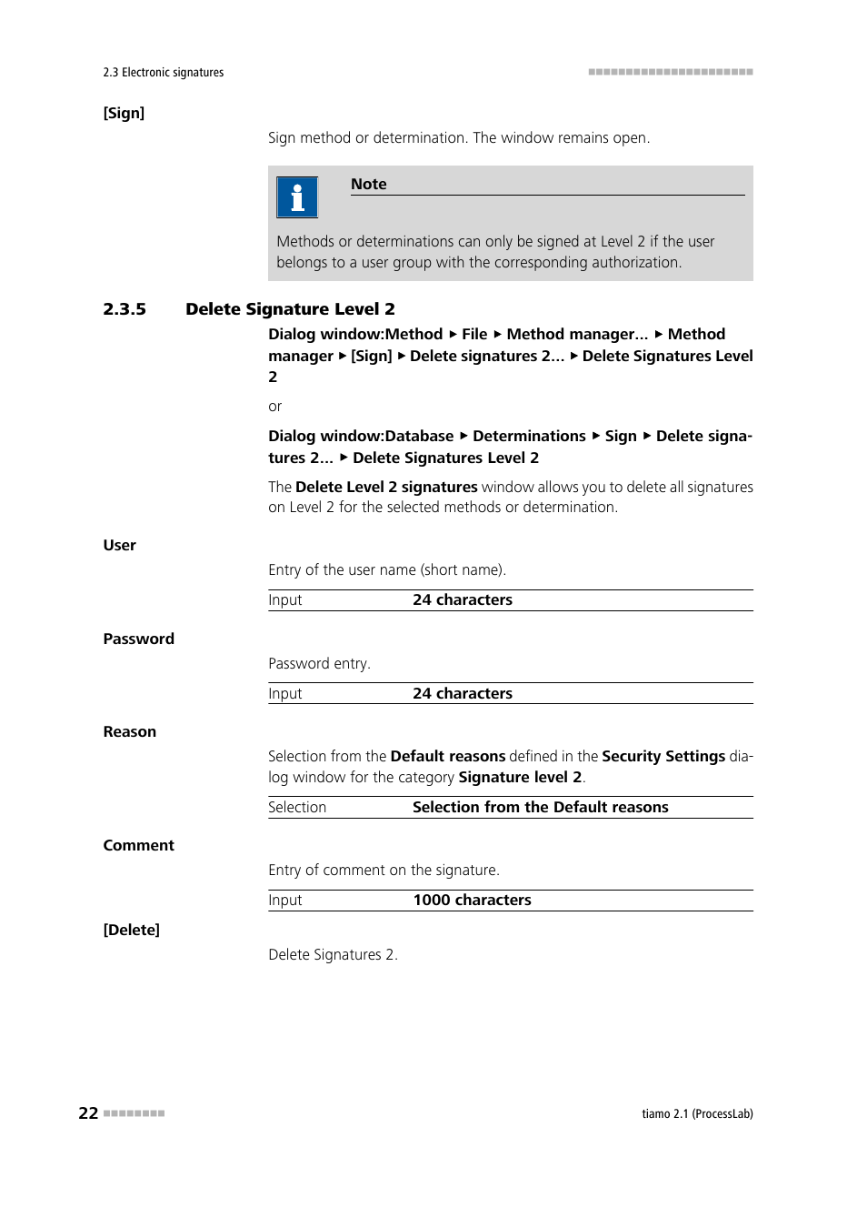 5 delete signature level 2, Delete signature level 2 | Metrohm tiamo 2.1 (ProcessLab) User Manual | Page 38 / 1602