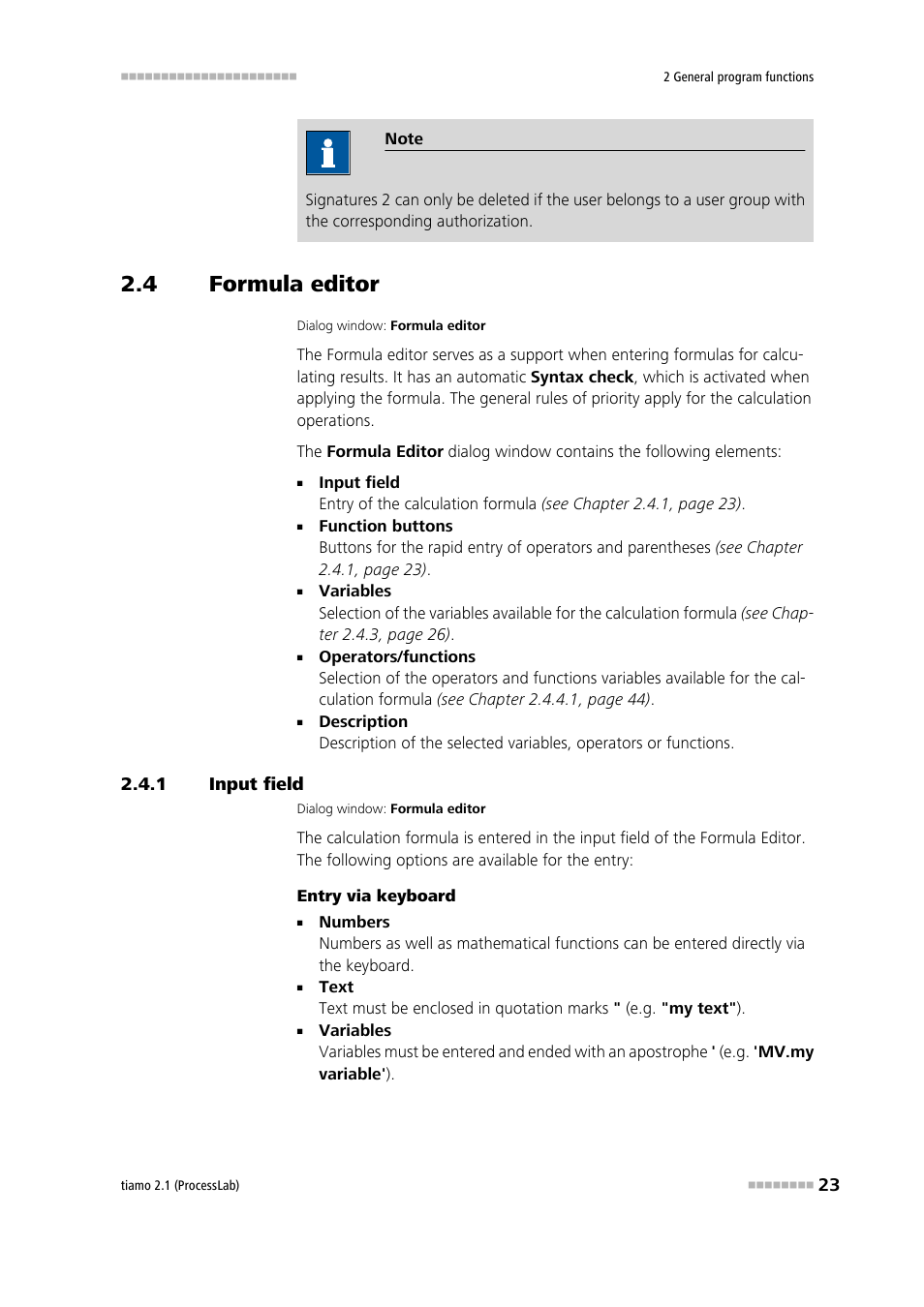 4 formula editor, 1 input field, Formula editor | Input field | Metrohm tiamo 2.1 (ProcessLab) User Manual | Page 39 / 1602