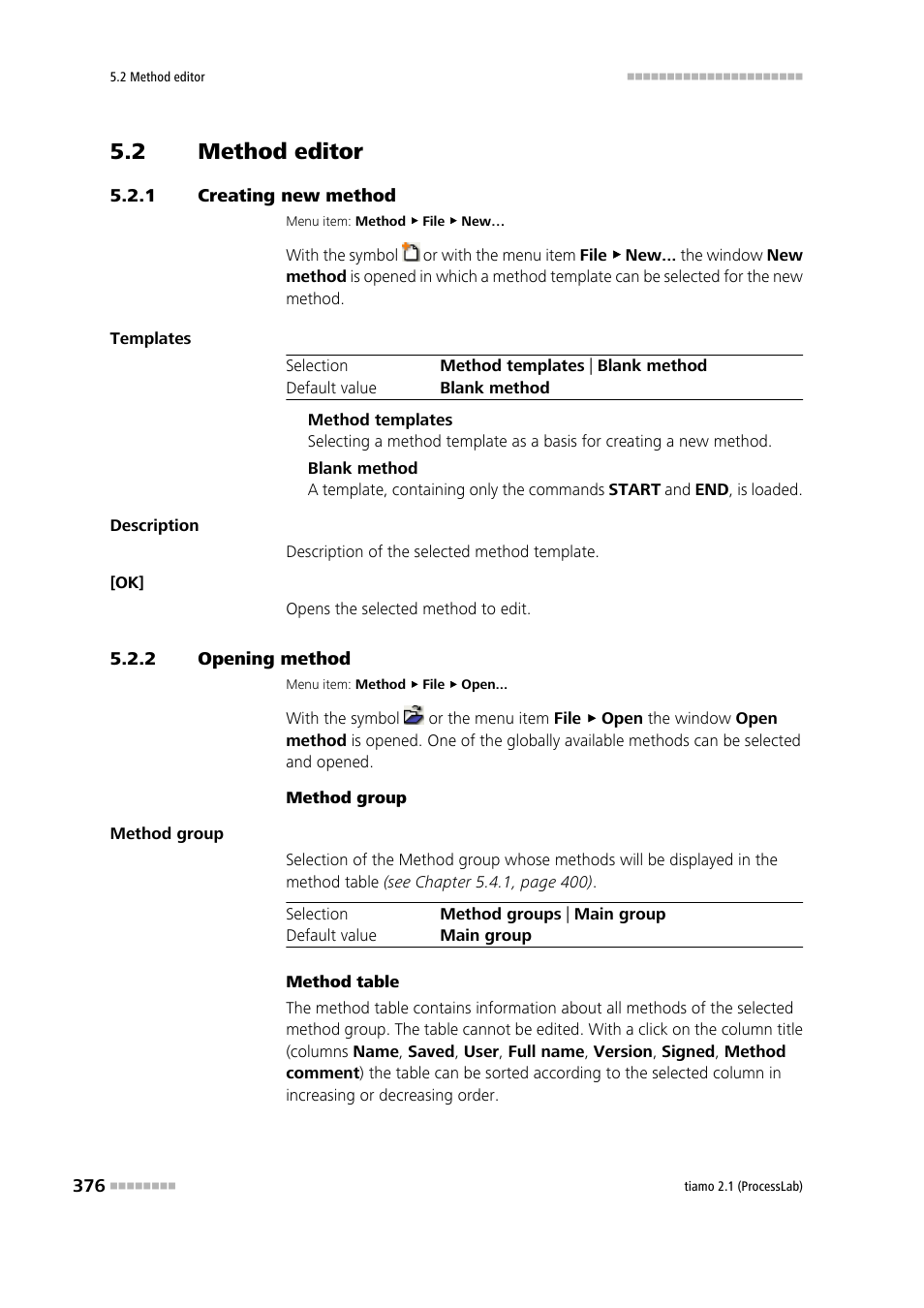 2 method editor, 1 creating new method, 2 opening method | Method editor, Creating new method, Opening method | Metrohm tiamo 2.1 (ProcessLab) User Manual | Page 392 / 1602