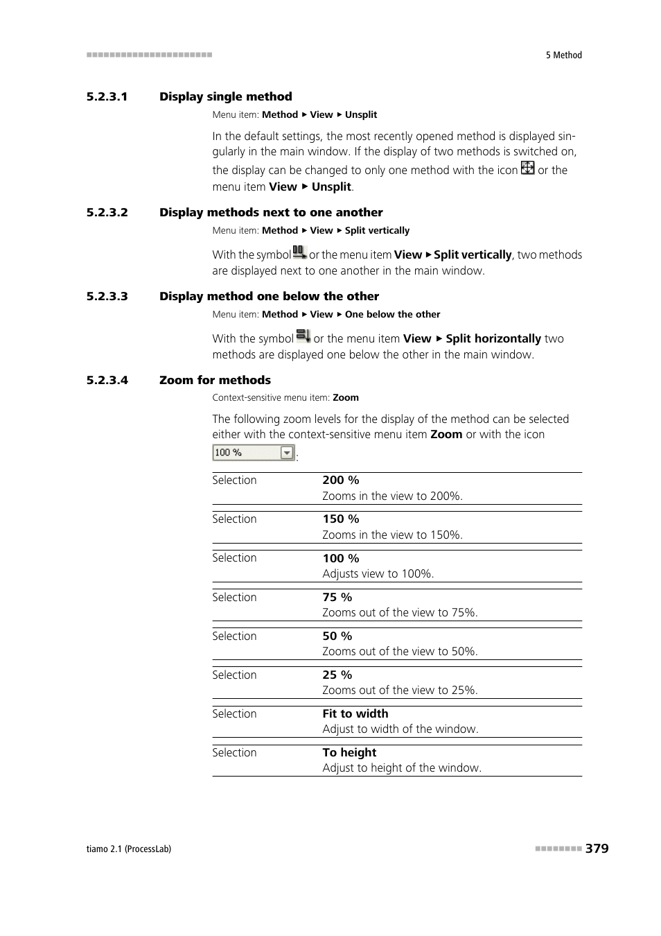 1 display single method, 2 display methods next to one another, 3 display method one below the other | 4 zoom for methods | Metrohm tiamo 2.1 (ProcessLab) User Manual | Page 395 / 1602