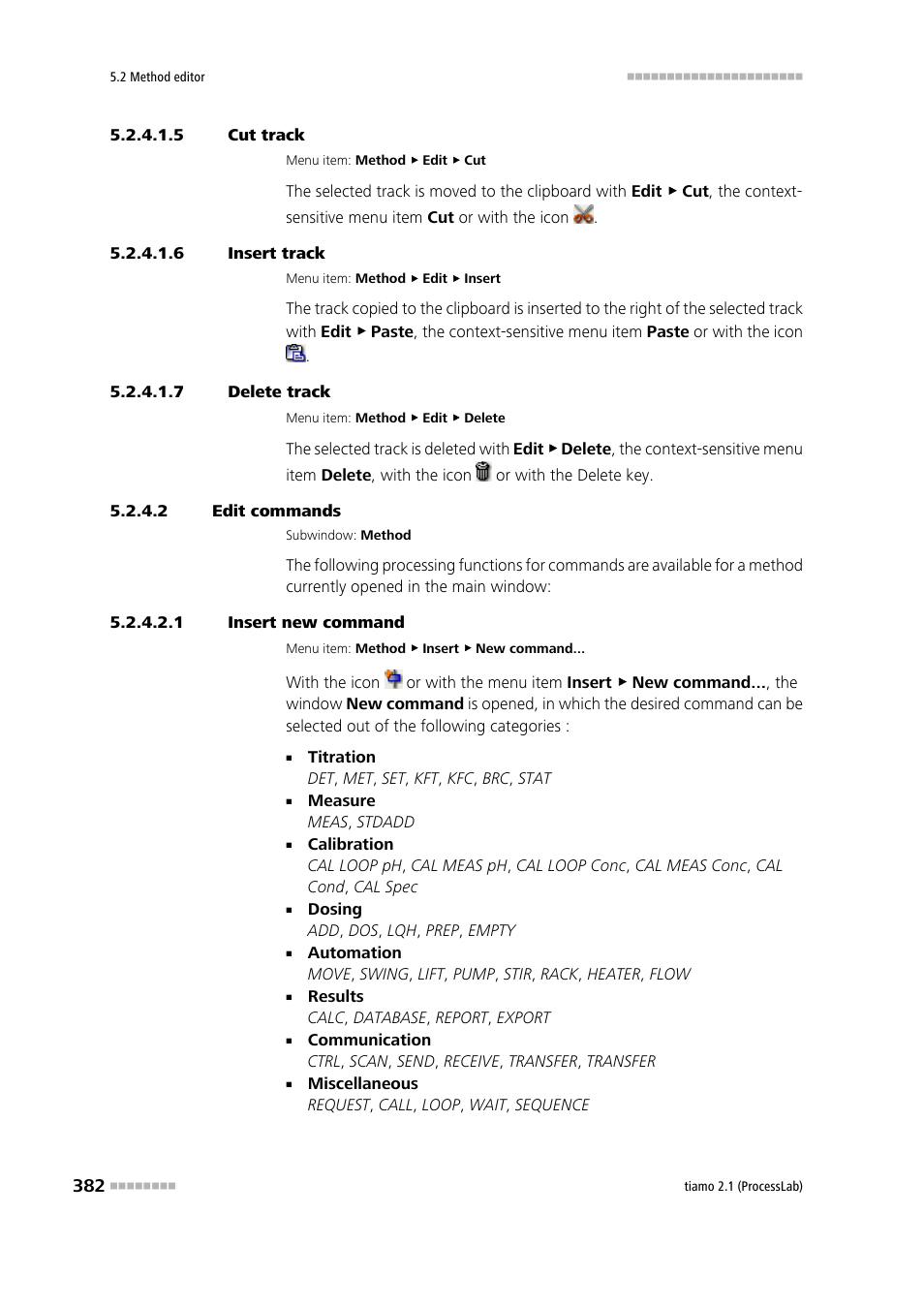 5 cut track, 6 insert track, 7 delete track | 2 edit commands, 1 insert new command | Metrohm tiamo 2.1 (ProcessLab) User Manual | Page 398 / 1602