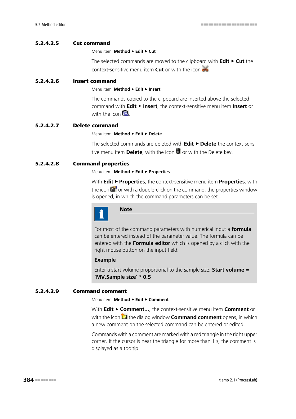 5 cut command, 6 insert command, 7 delete command | 8 command properties, 9 command comment | Metrohm tiamo 2.1 (ProcessLab) User Manual | Page 400 / 1602