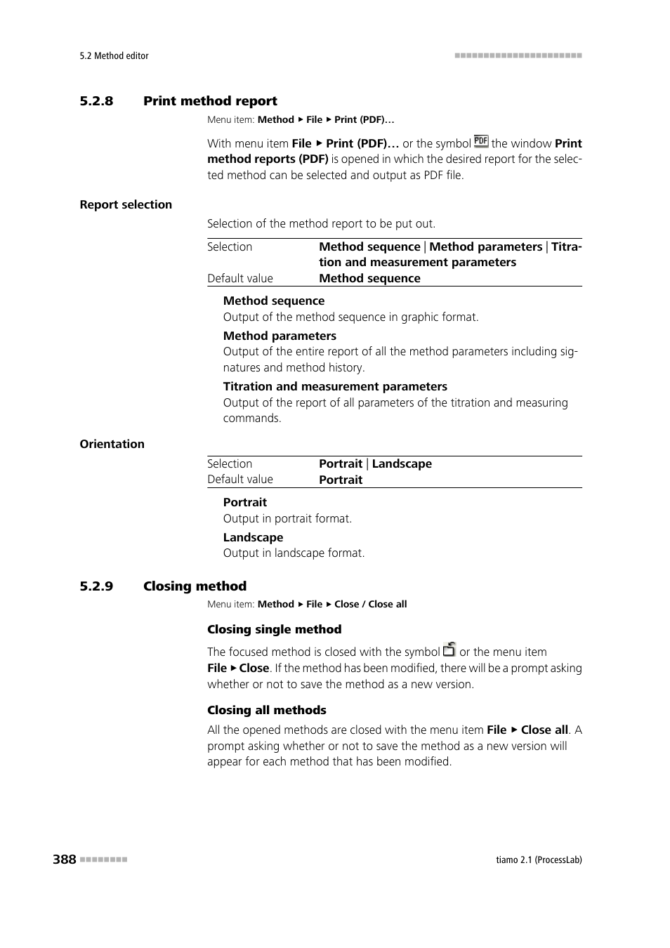 8 print method report, 9 closing method, Print method report | Closing method | Metrohm tiamo 2.1 (ProcessLab) User Manual | Page 404 / 1602