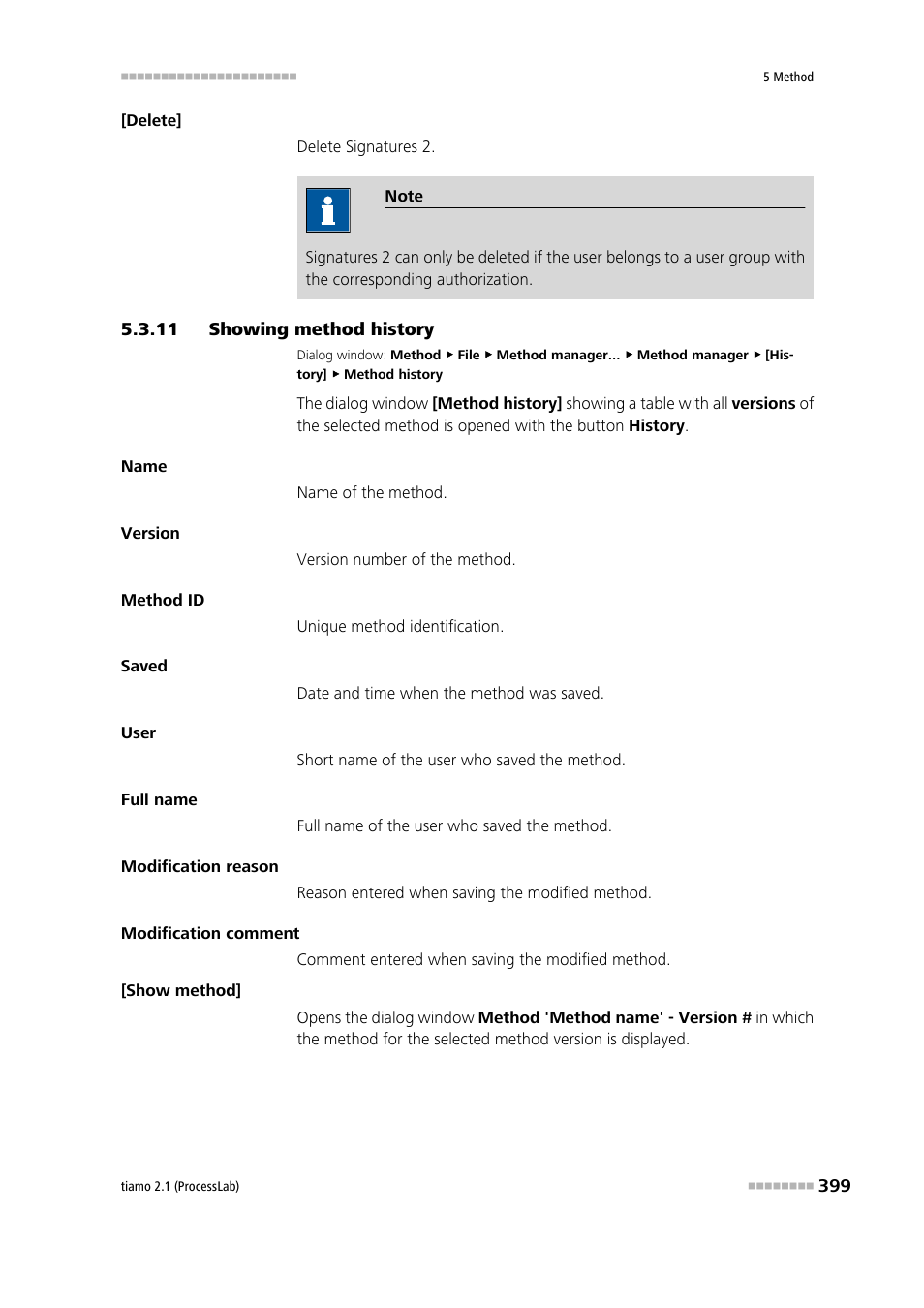 11 showing method history, Showing method history | Metrohm tiamo 2.1 (ProcessLab) User Manual | Page 415 / 1602