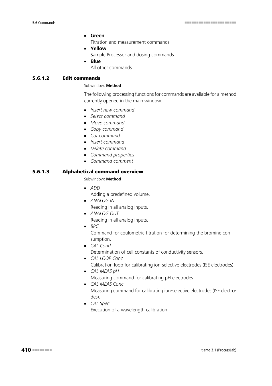 2 edit commands, 3 alphabetical command overview | Metrohm tiamo 2.1 (ProcessLab) User Manual | Page 426 / 1602