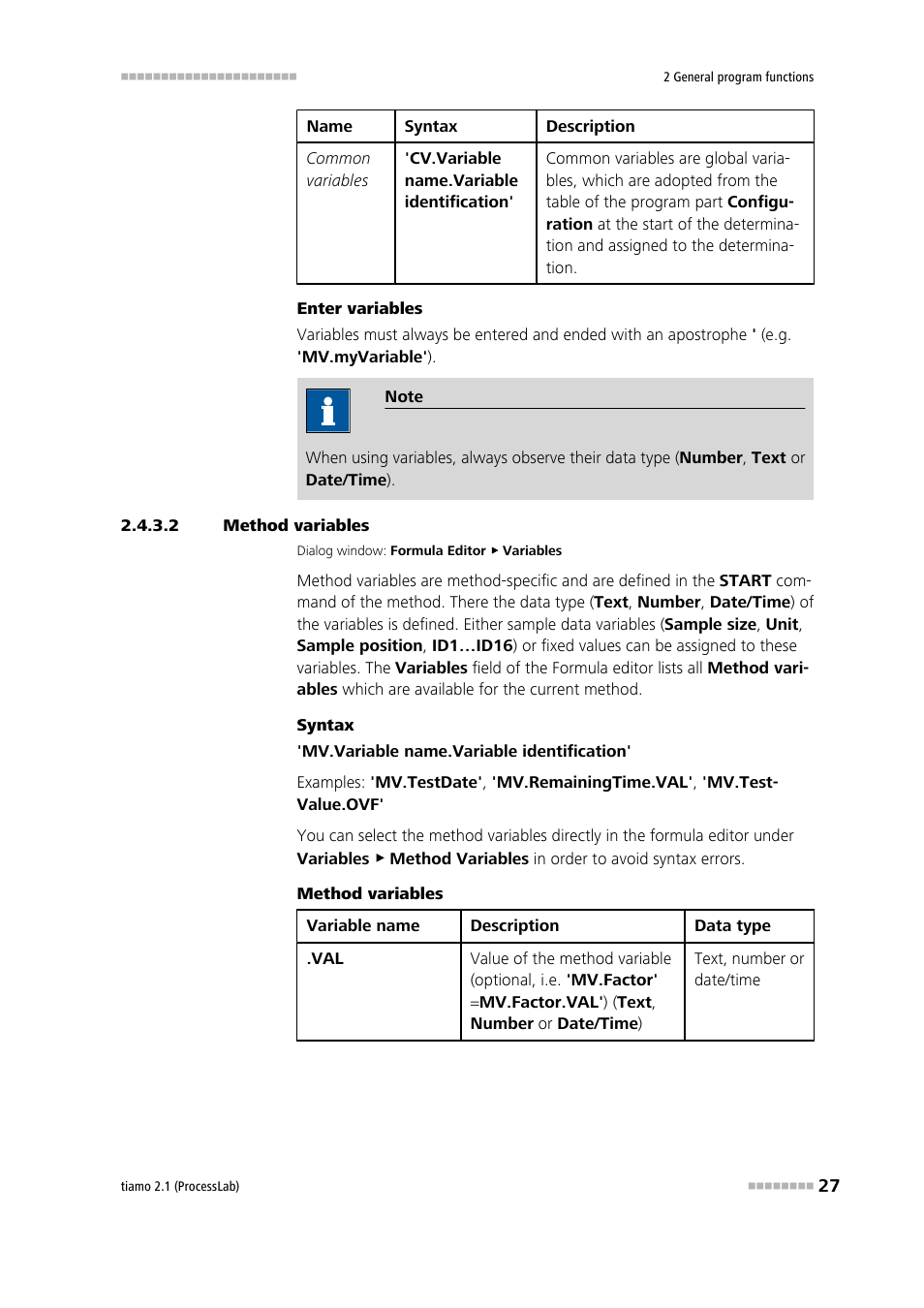 2 method variables, Method variables | Metrohm tiamo 2.1 (ProcessLab) User Manual | Page 43 / 1602