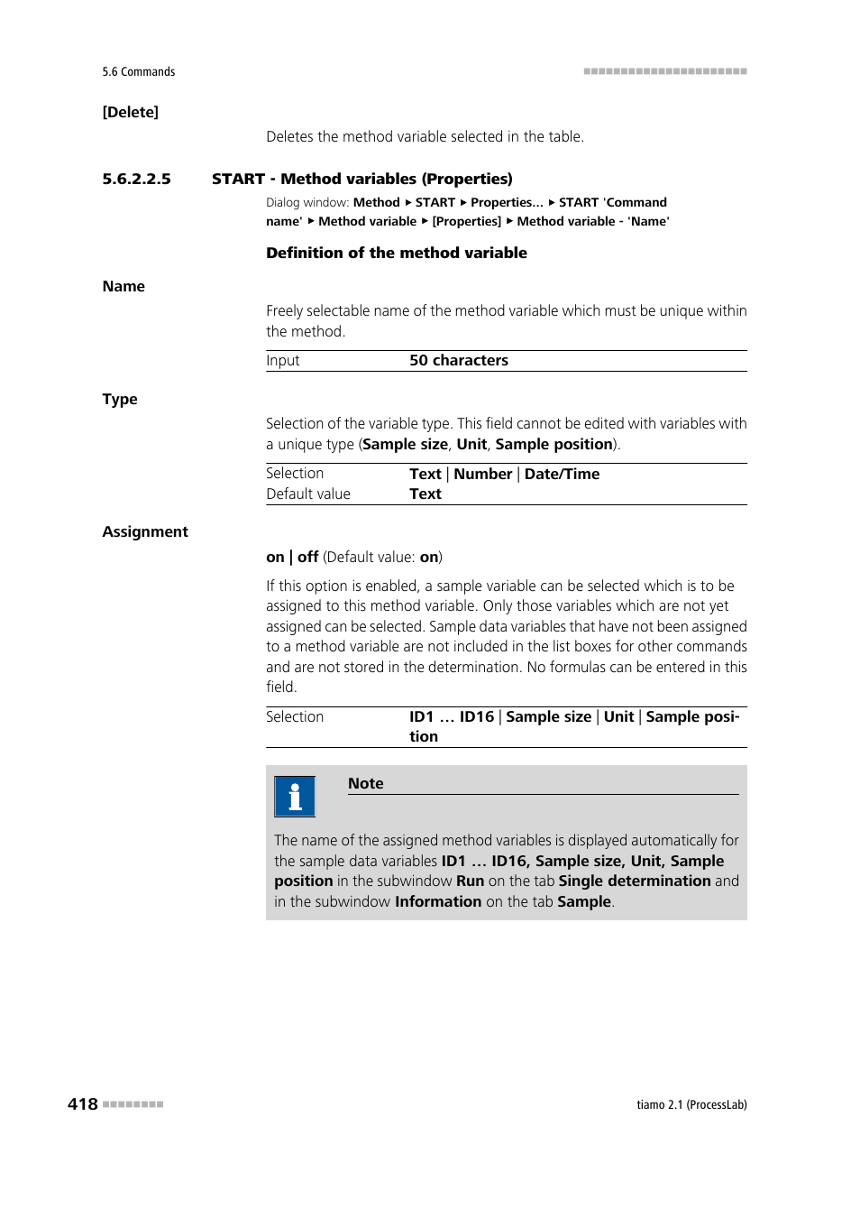 5 start - method variables (properties) | Metrohm tiamo 2.1 (ProcessLab) User Manual | Page 434 / 1602