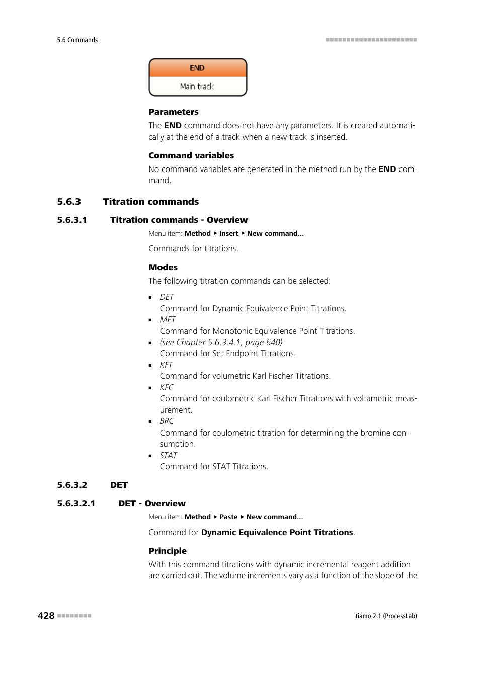 3 titration commands, 1 titration commands - overview, 2 det | 1 det - overview, Titration commands | Metrohm tiamo 2.1 (ProcessLab) User Manual | Page 444 / 1602