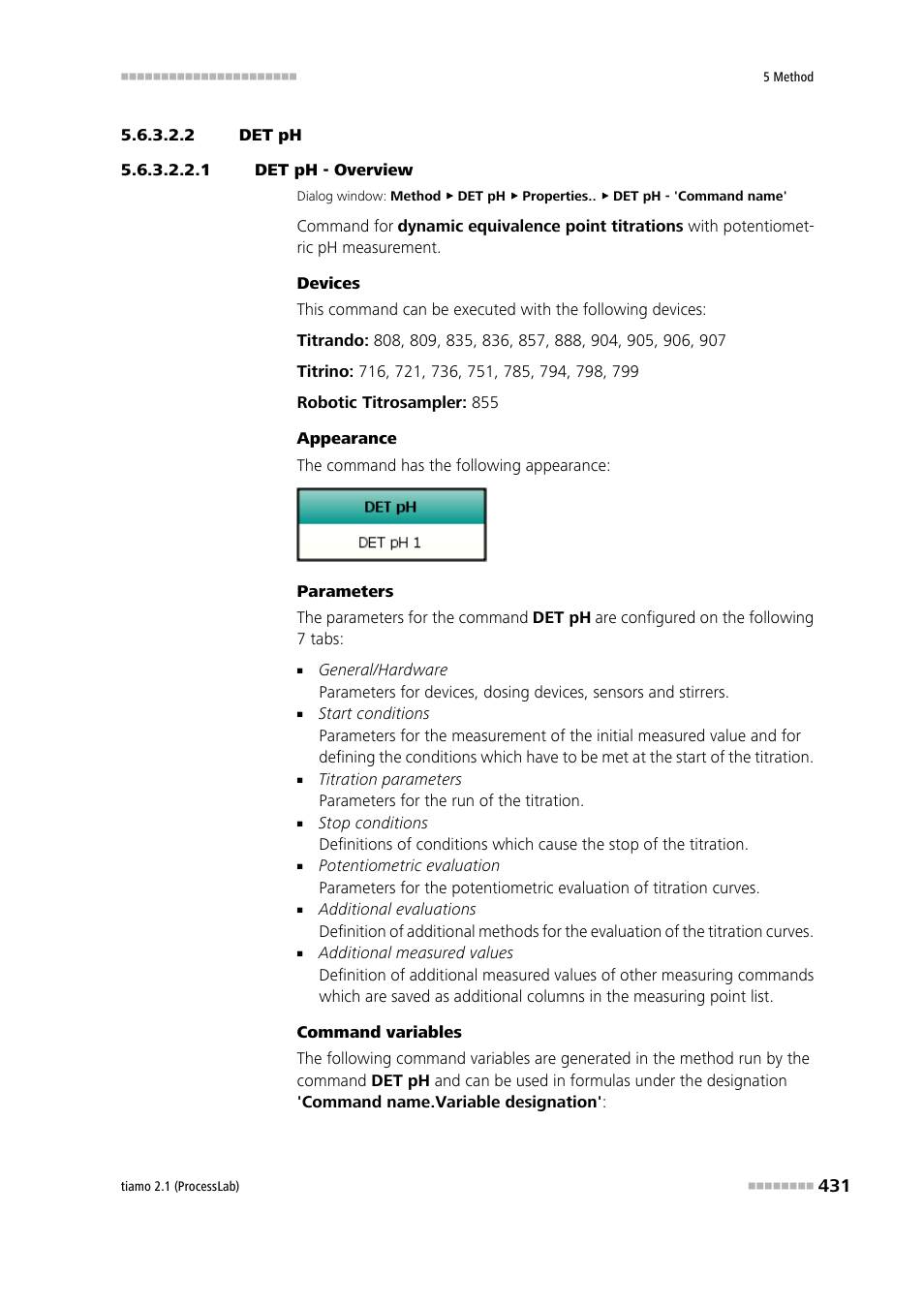 2 det ph, 1 det ph - overview, Det ph | Metrohm tiamo 2.1 (ProcessLab) User Manual | Page 447 / 1602