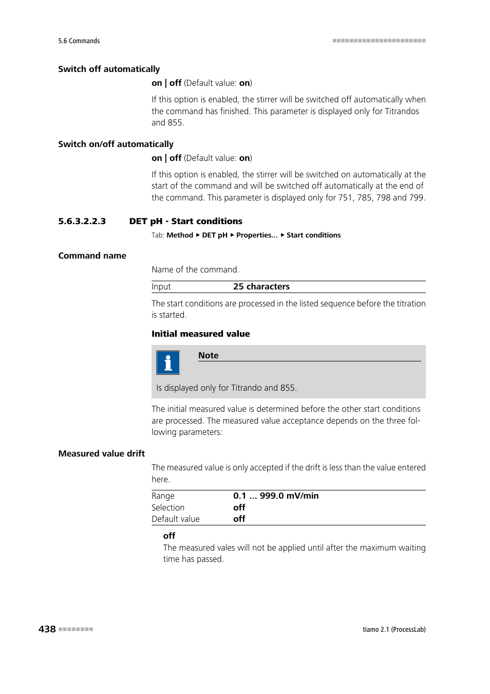 3 det ph - start conditions, Start conditions | Metrohm tiamo 2.1 (ProcessLab) User Manual | Page 454 / 1602