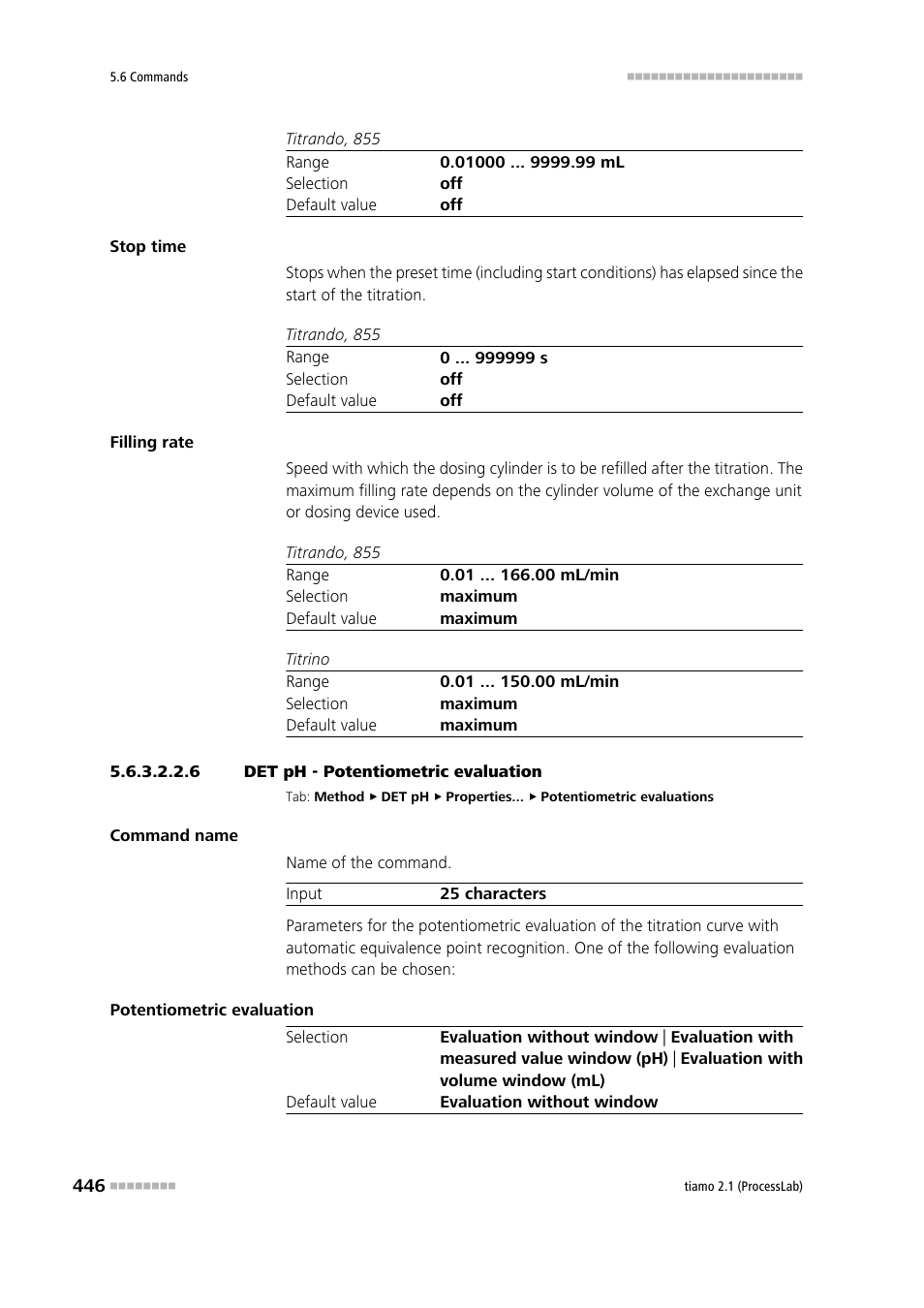 6 det ph - potentiometric evaluation, Potentiometric evaluation | Metrohm tiamo 2.1 (ProcessLab) User Manual | Page 462 / 1602