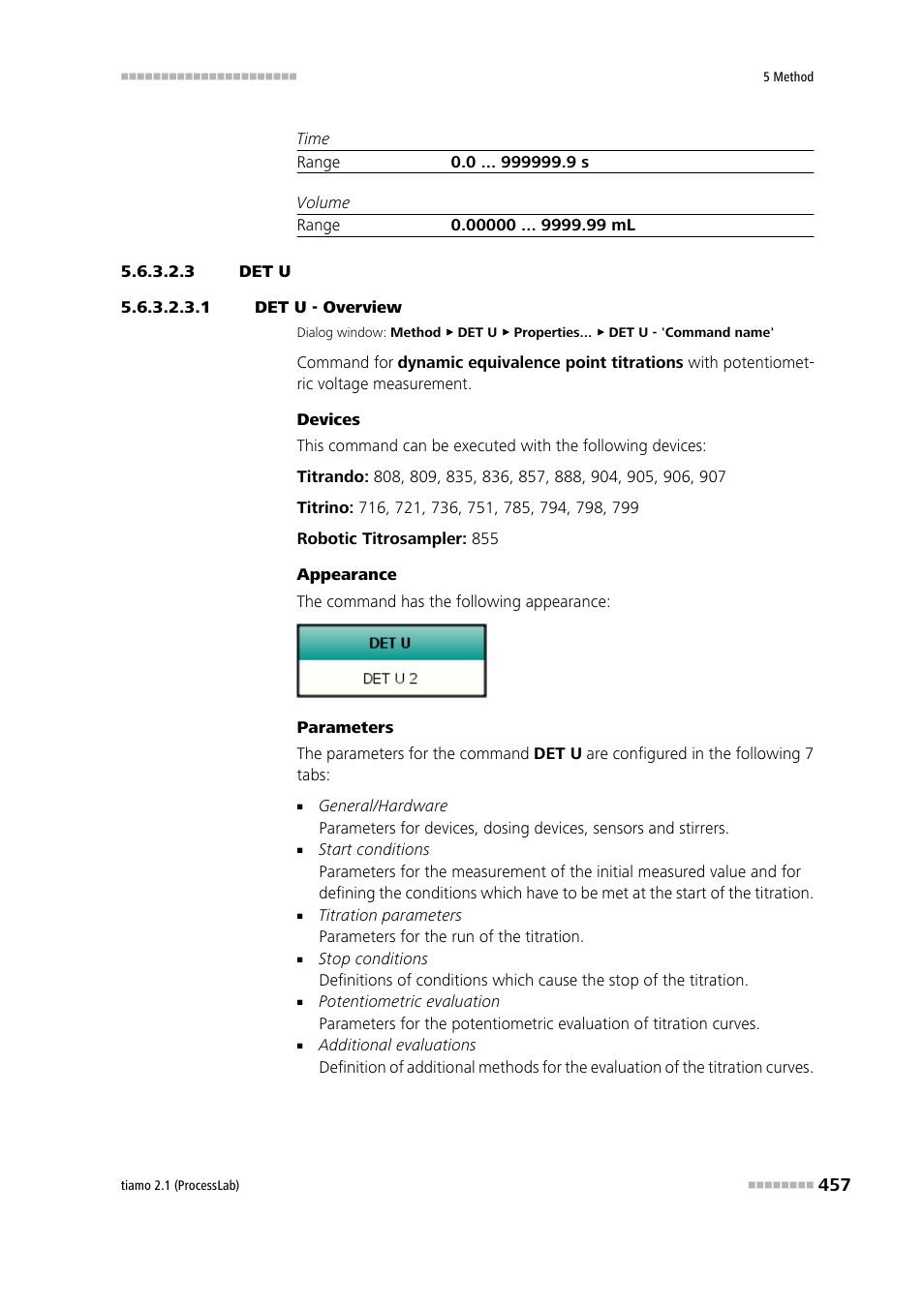 3 det u, 1 det u - overview, Det u | Metrohm tiamo 2.1 (ProcessLab) User Manual | Page 473 / 1602