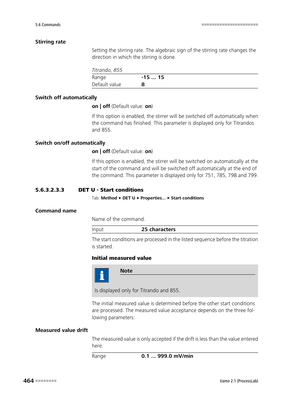 3 det u - start conditions, Start conditions | Metrohm tiamo 2.1 (ProcessLab) User Manual | Page 480 / 1602