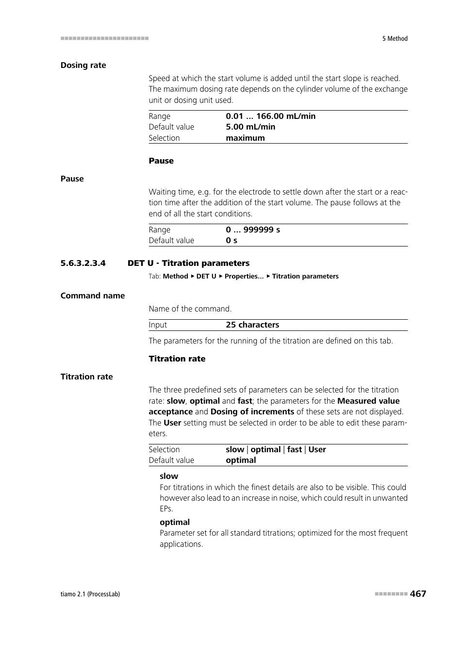 4 det u - titration parameters, Titration parameters | Metrohm tiamo 2.1 (ProcessLab) User Manual | Page 483 / 1602