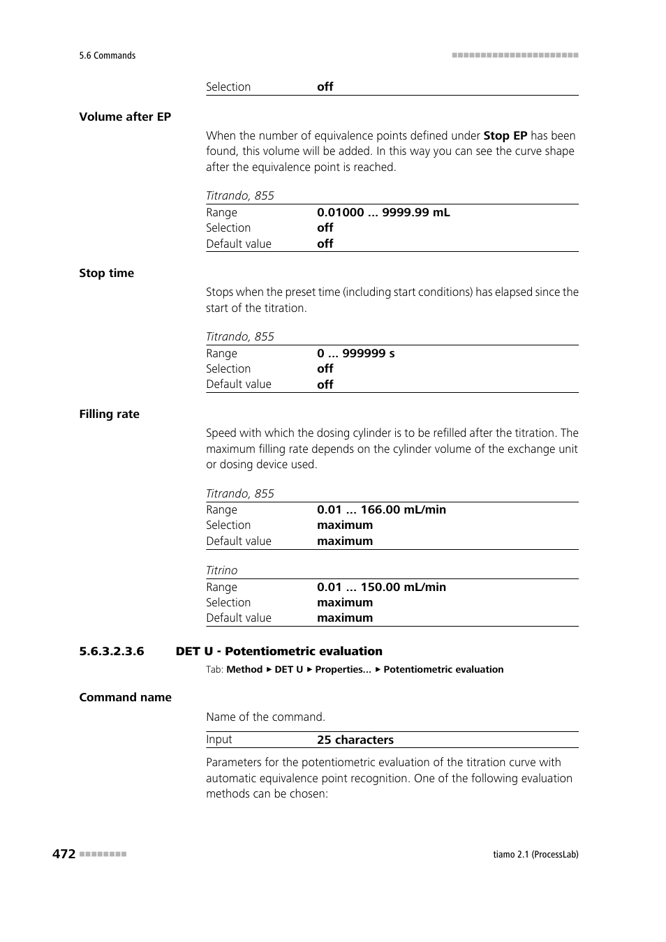 6 det u - potentiometric evaluation, Potentiometric evaluation | Metrohm tiamo 2.1 (ProcessLab) User Manual | Page 488 / 1602