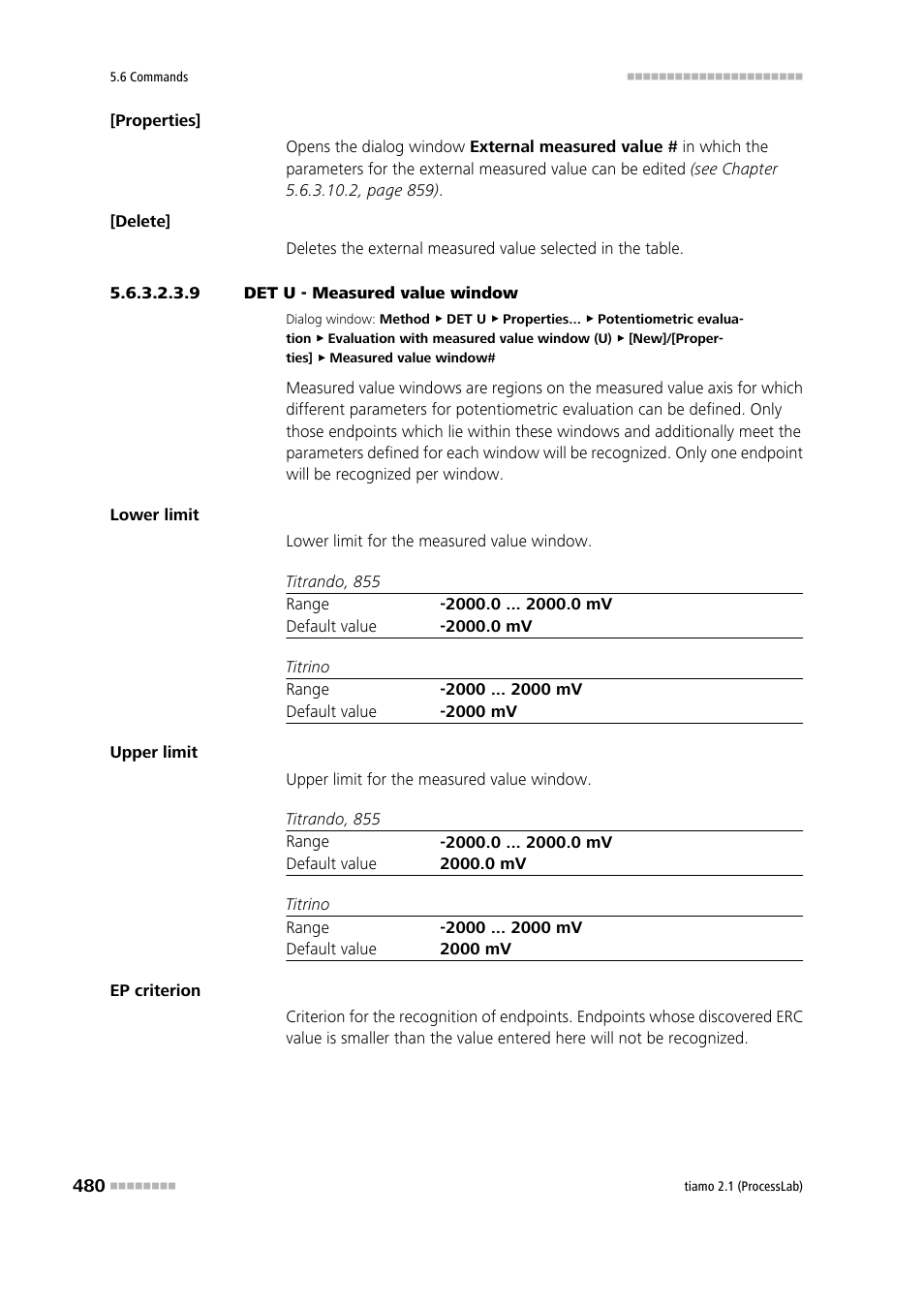 9 det u - measured value window | Metrohm tiamo 2.1 (ProcessLab) User Manual | Page 496 / 1602