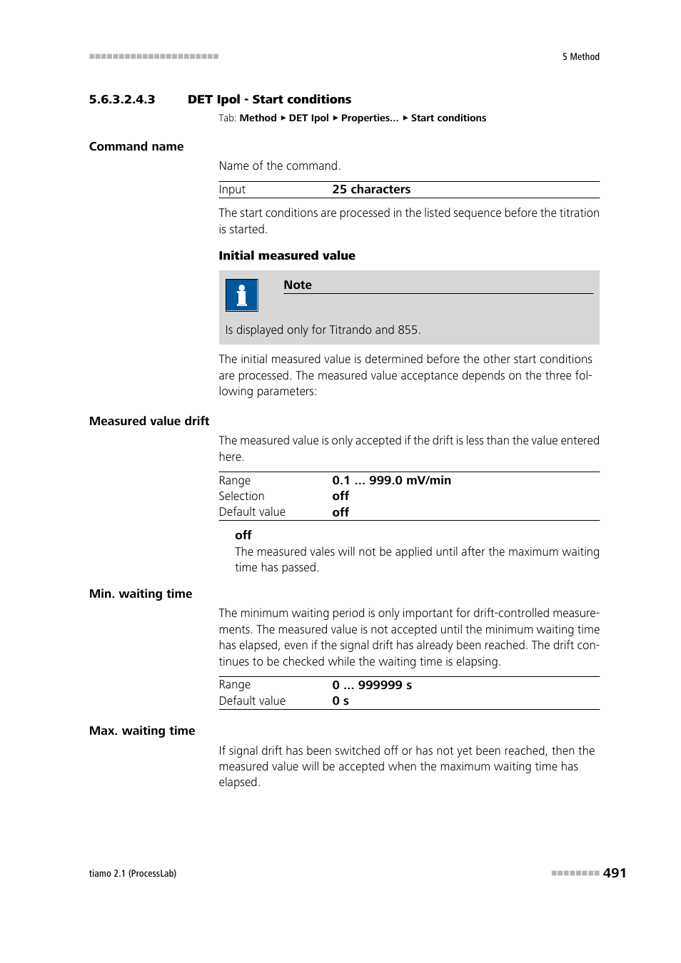 3 det ipol - start conditions, Start conditions | Metrohm tiamo 2.1 (ProcessLab) User Manual | Page 507 / 1602