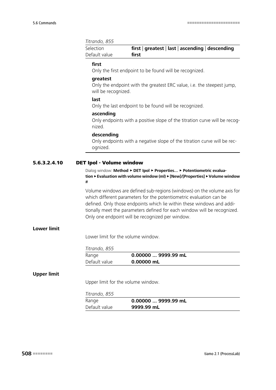 10 det ipol - volume window | Metrohm tiamo 2.1 (ProcessLab) User Manual | Page 524 / 1602