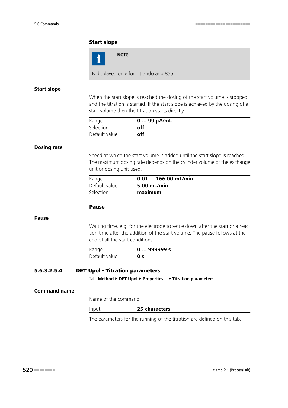 4 det upol - titration parameters, Titration parameters | Metrohm tiamo 2.1 (ProcessLab) User Manual | Page 536 / 1602