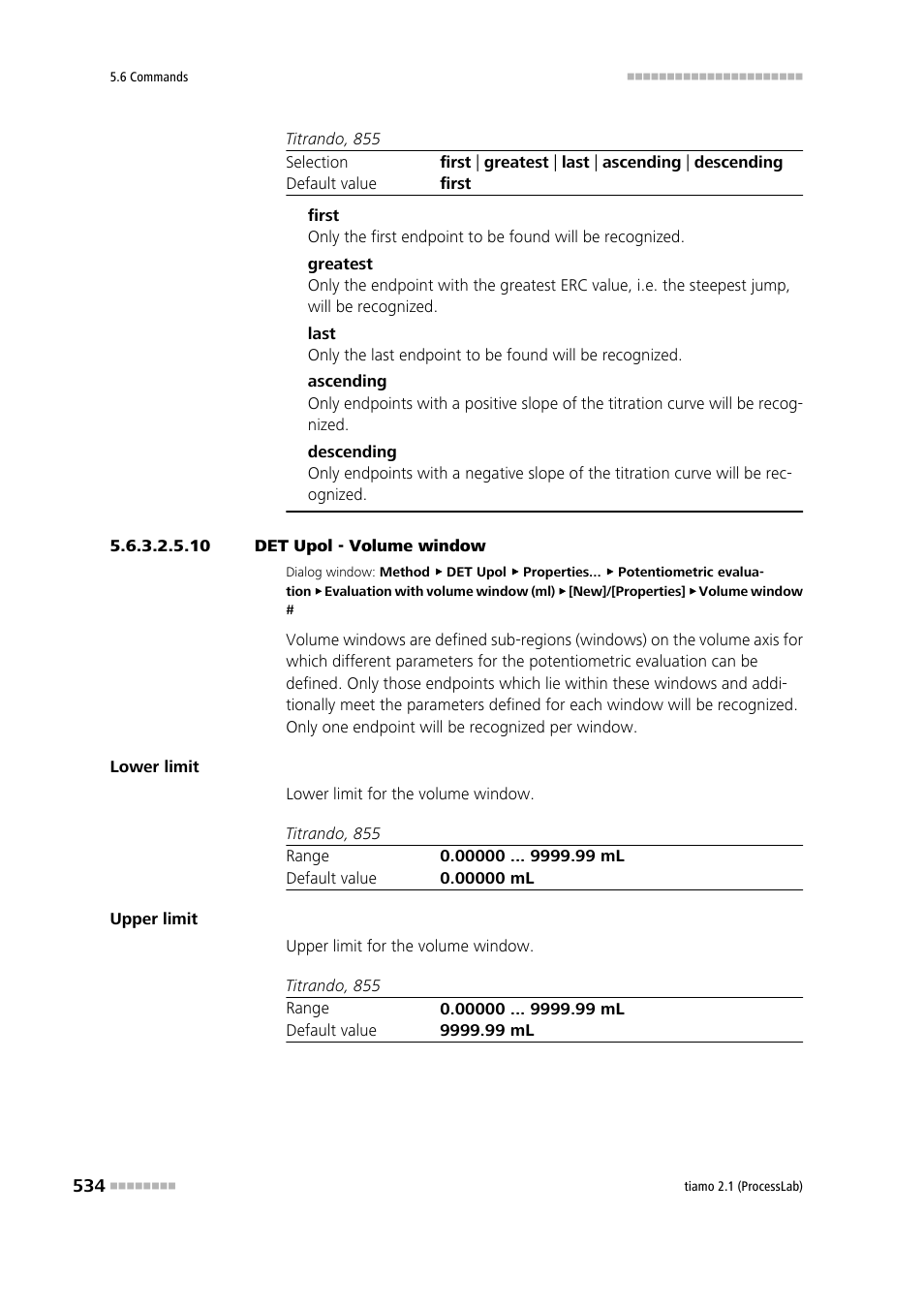 10 det upol - volume window | Metrohm tiamo 2.1 (ProcessLab) User Manual | Page 550 / 1602