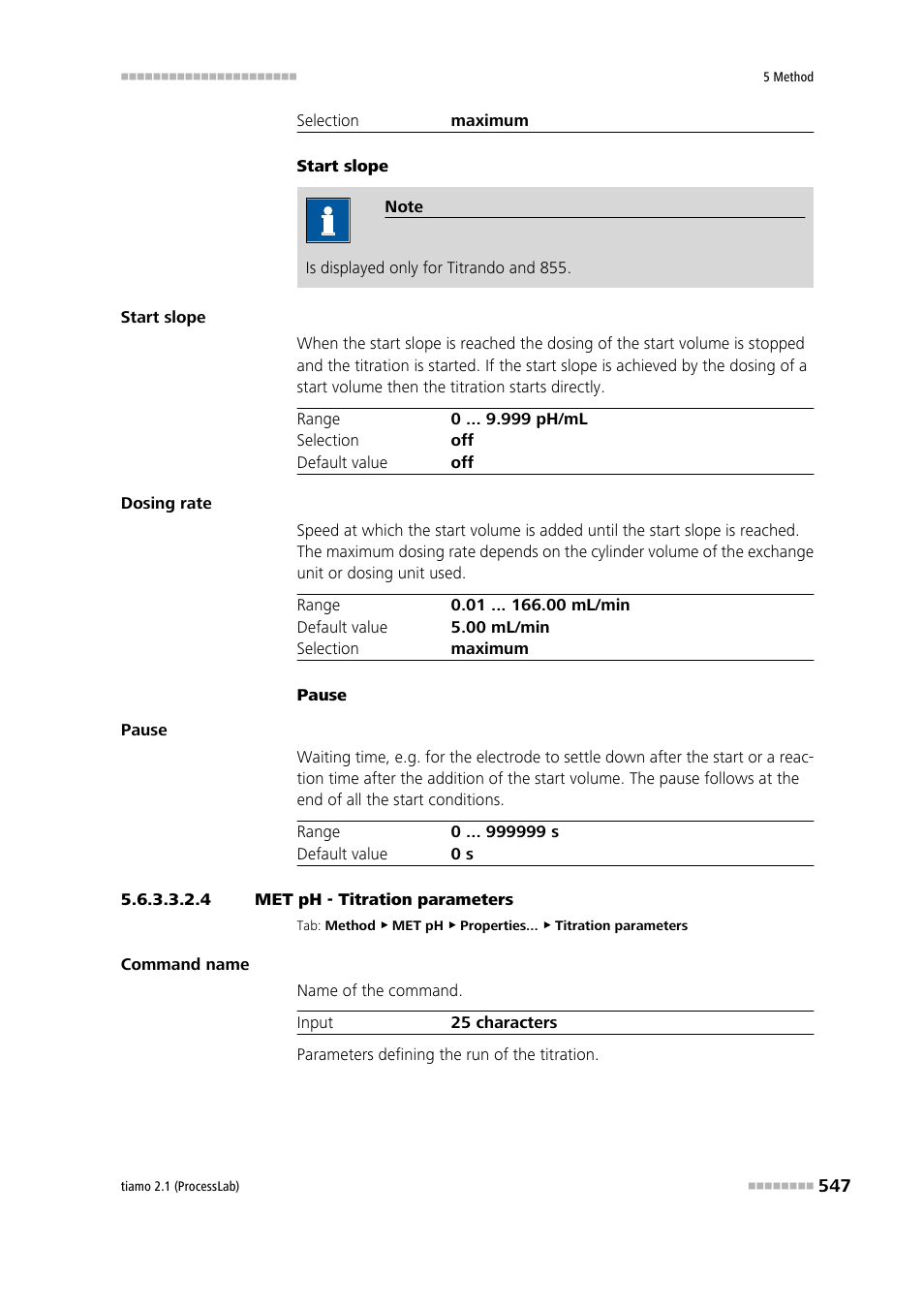 4 met ph - titration parameters, Titration parameters | Metrohm tiamo 2.1 (ProcessLab) User Manual | Page 563 / 1602