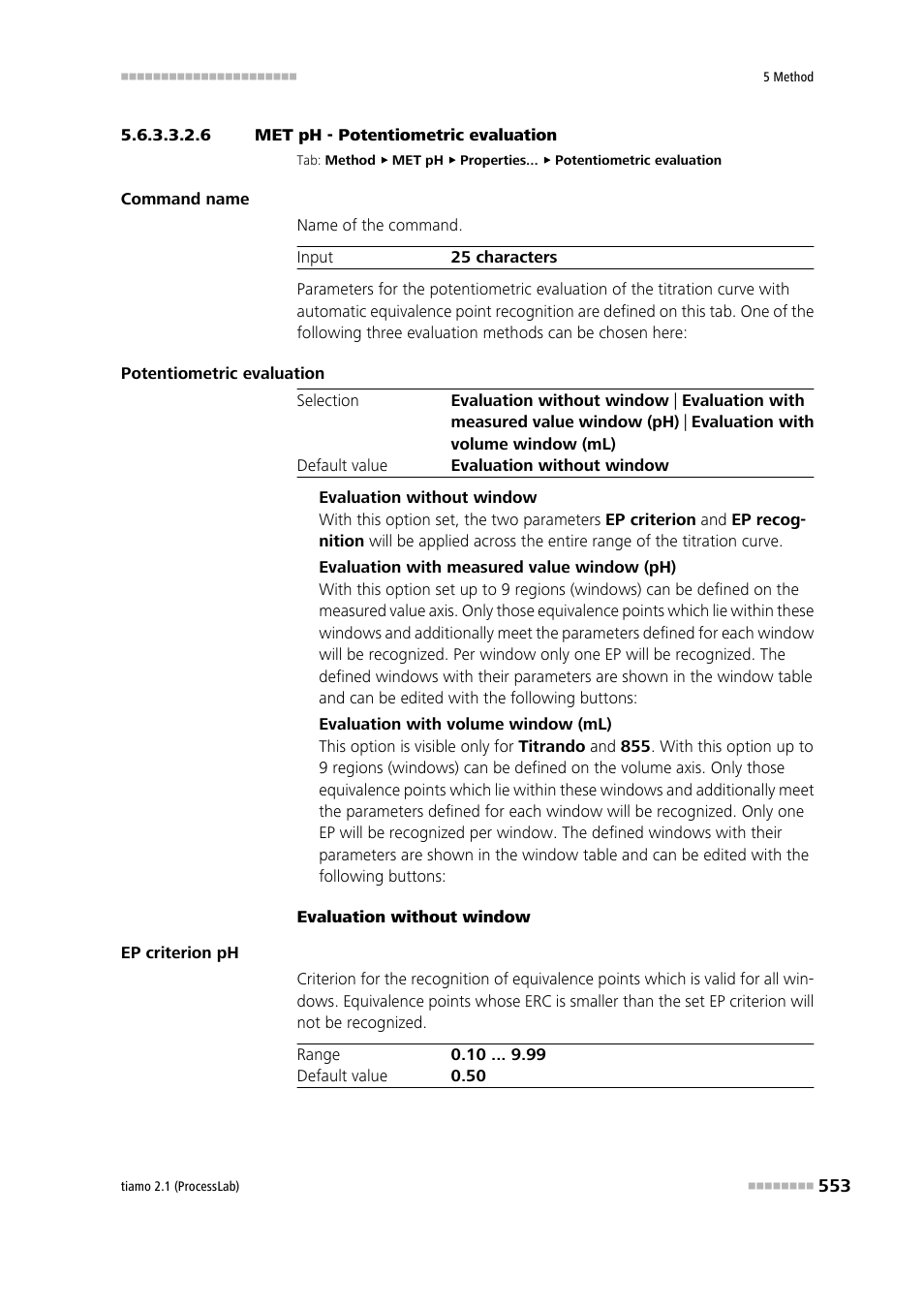 6 met ph - potentiometric evaluation, Potentiometric evaluation | Metrohm tiamo 2.1 (ProcessLab) User Manual | Page 569 / 1602