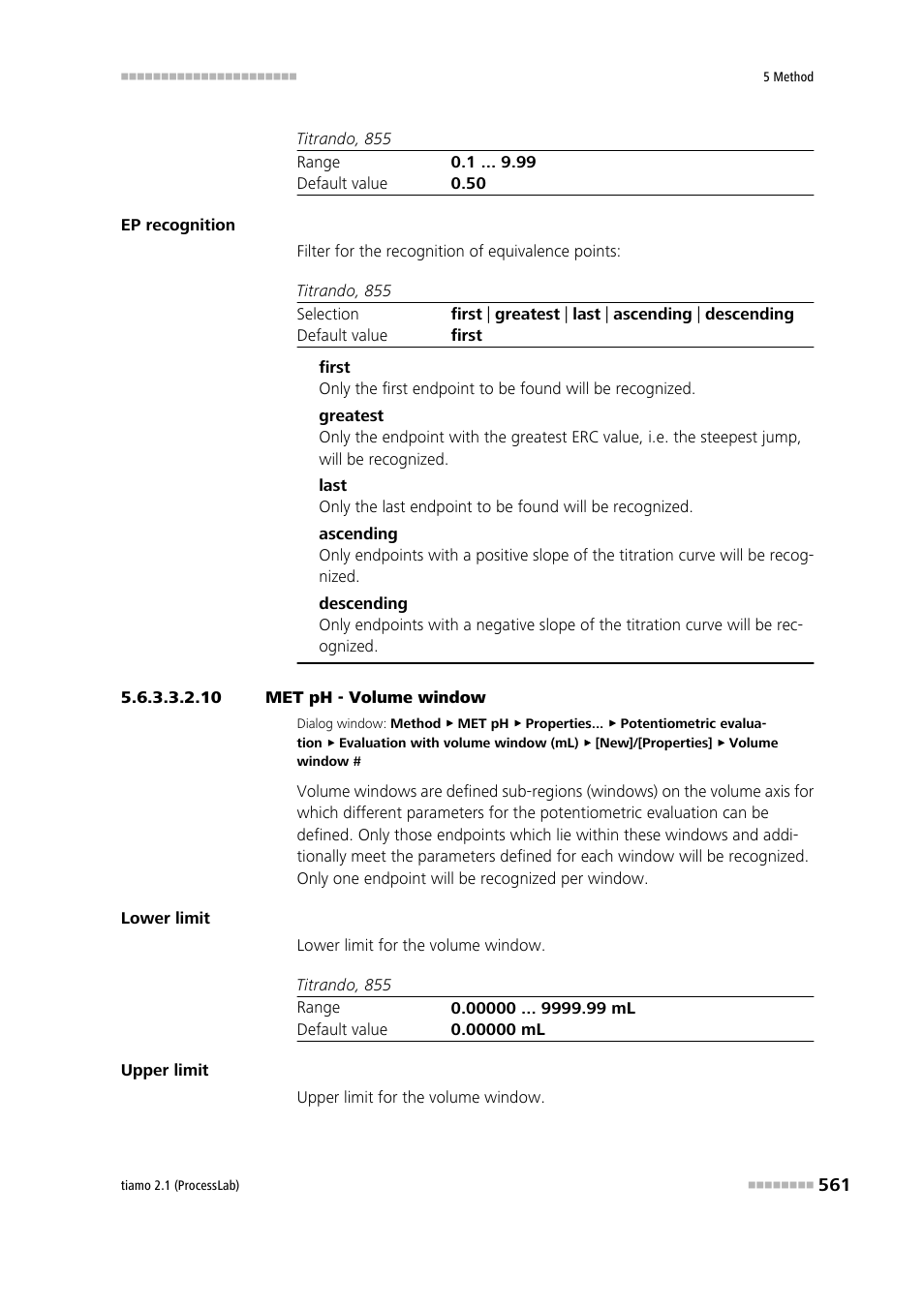 10 met ph - volume window | Metrohm tiamo 2.1 (ProcessLab) User Manual | Page 577 / 1602