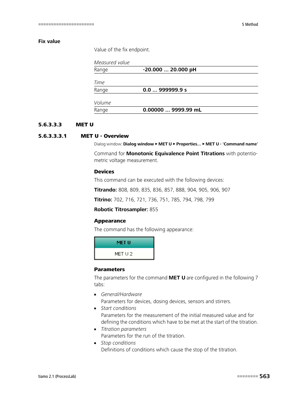 3 met u, 1 met u - overview, Met u | Metrohm tiamo 2.1 (ProcessLab) User Manual | Page 579 / 1602
