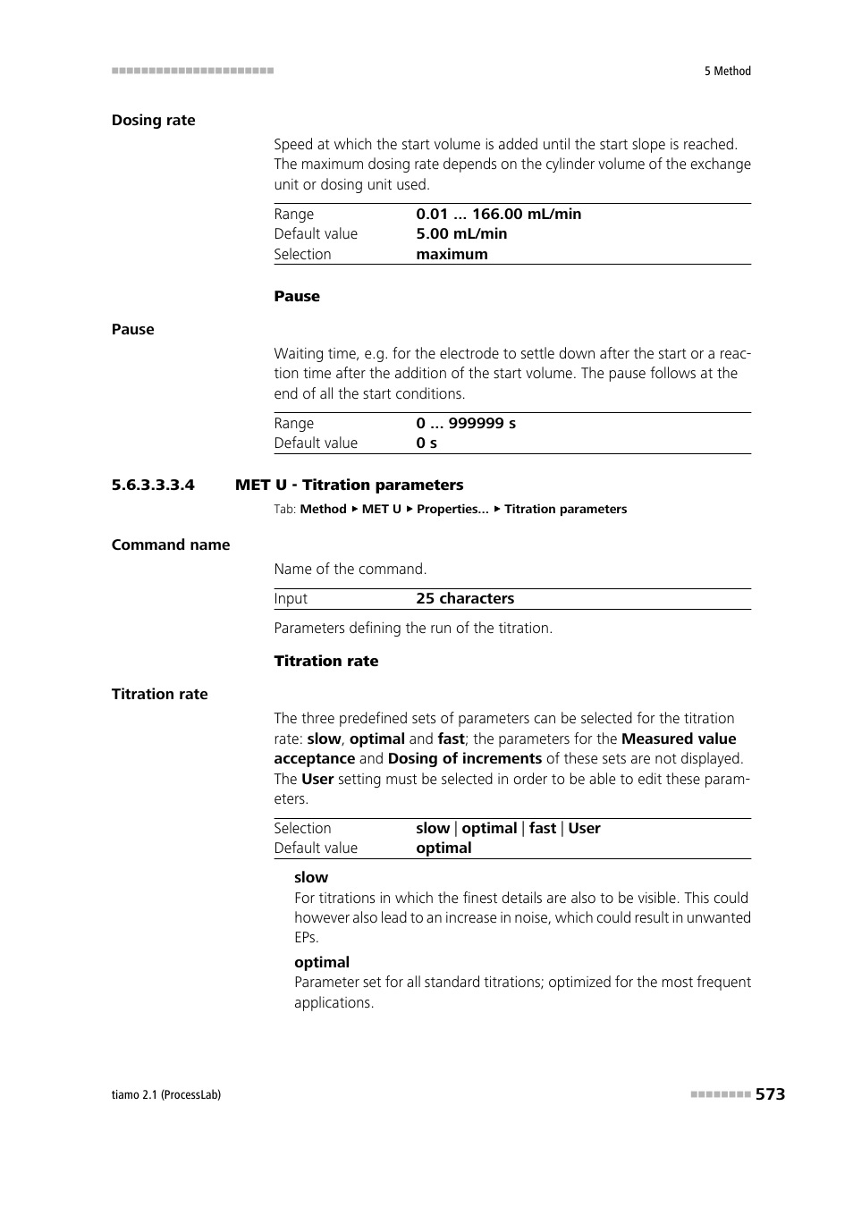 4 met u - titration parameters, Titration parameters | Metrohm tiamo 2.1 (ProcessLab) User Manual | Page 589 / 1602