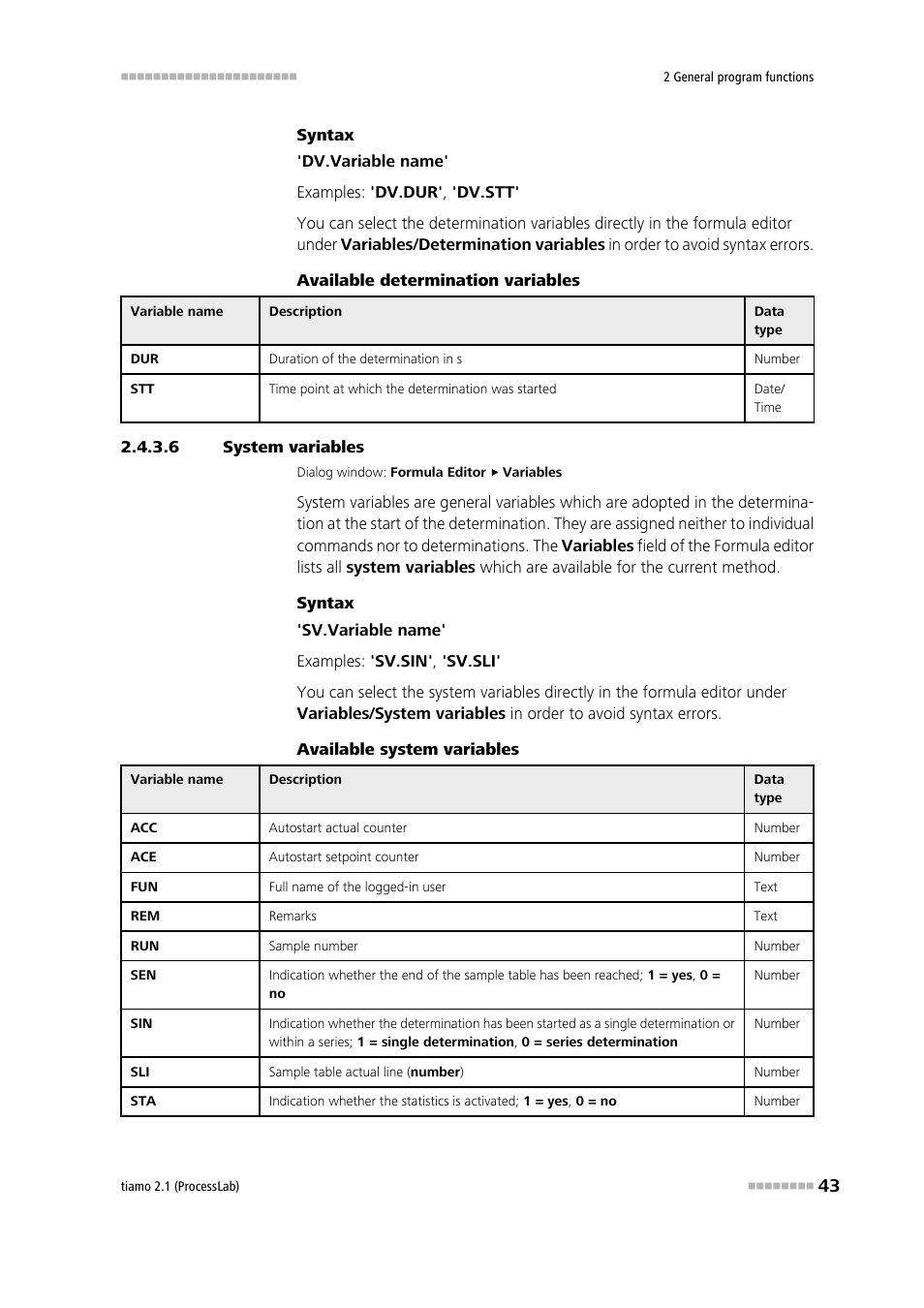 6 system variables, System variables | Metrohm tiamo 2.1 (ProcessLab) User Manual | Page 59 / 1602
