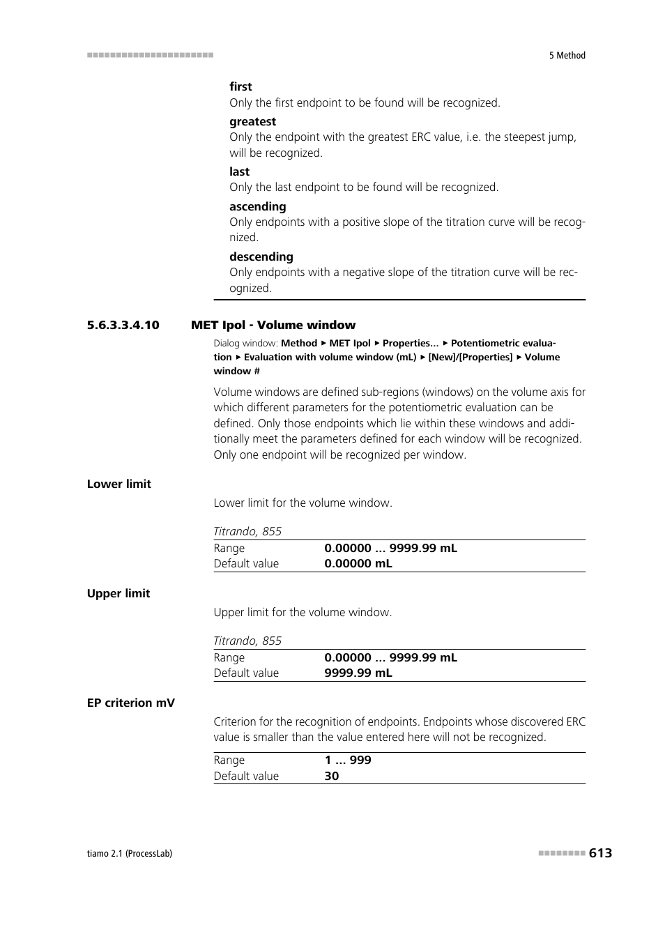 10 met ipol - volume window | Metrohm tiamo 2.1 (ProcessLab) User Manual | Page 629 / 1602