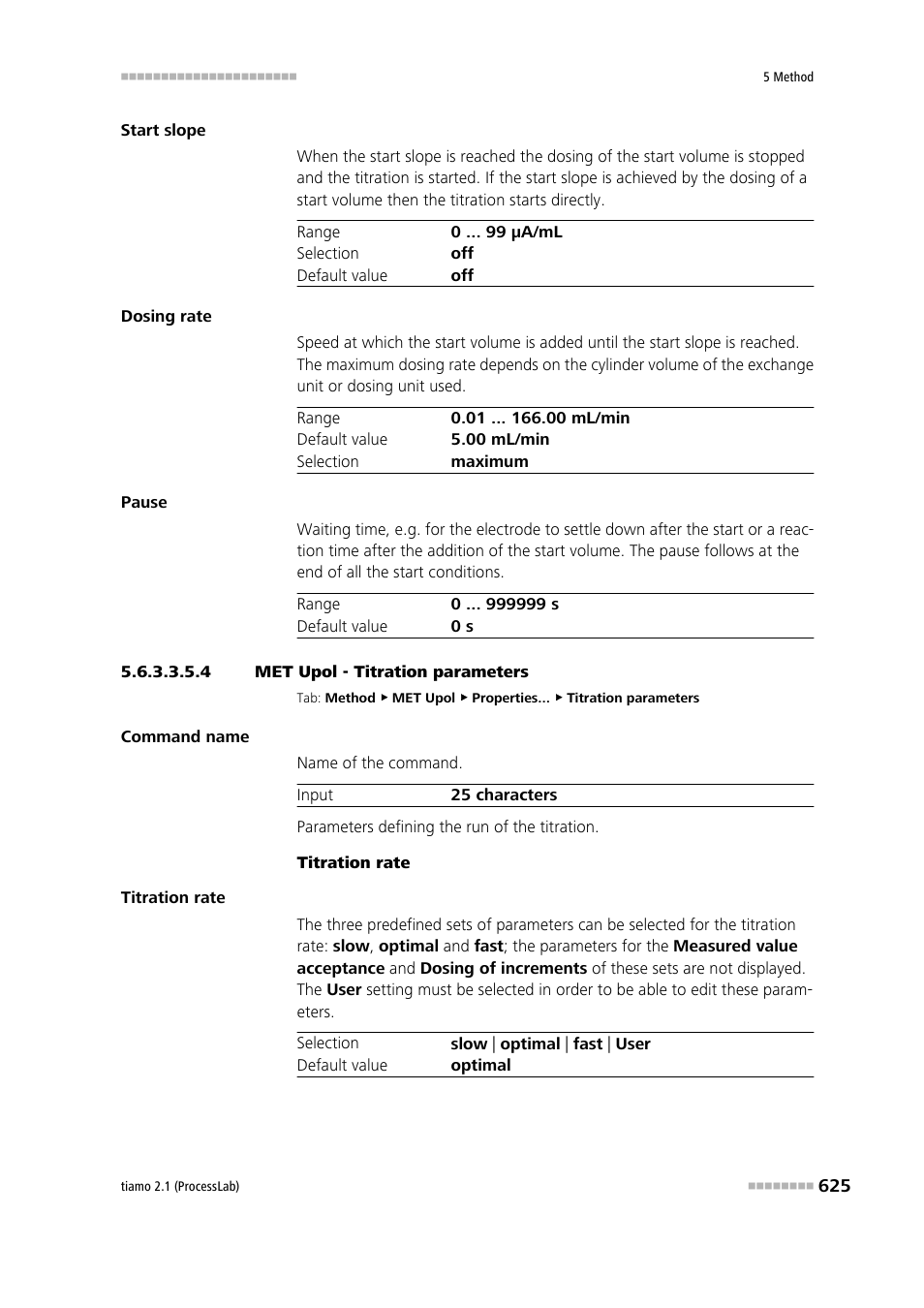 4 met upol - titration parameters, Titration parameters | Metrohm tiamo 2.1 (ProcessLab) User Manual | Page 641 / 1602