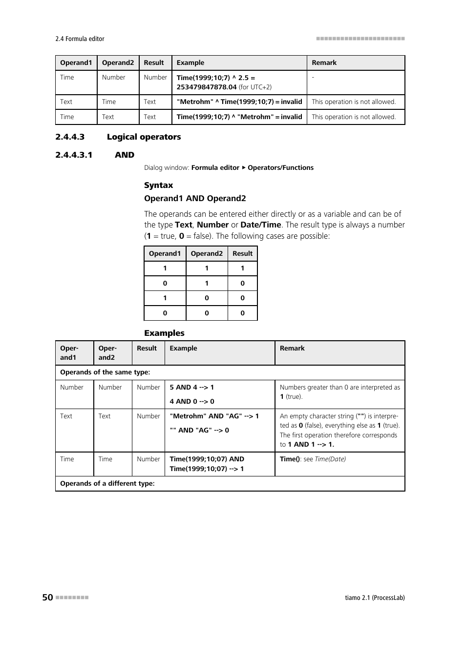 3 logical operators, 1 and, Logic and | Metrohm tiamo 2.1 (ProcessLab) User Manual | Page 66 / 1602