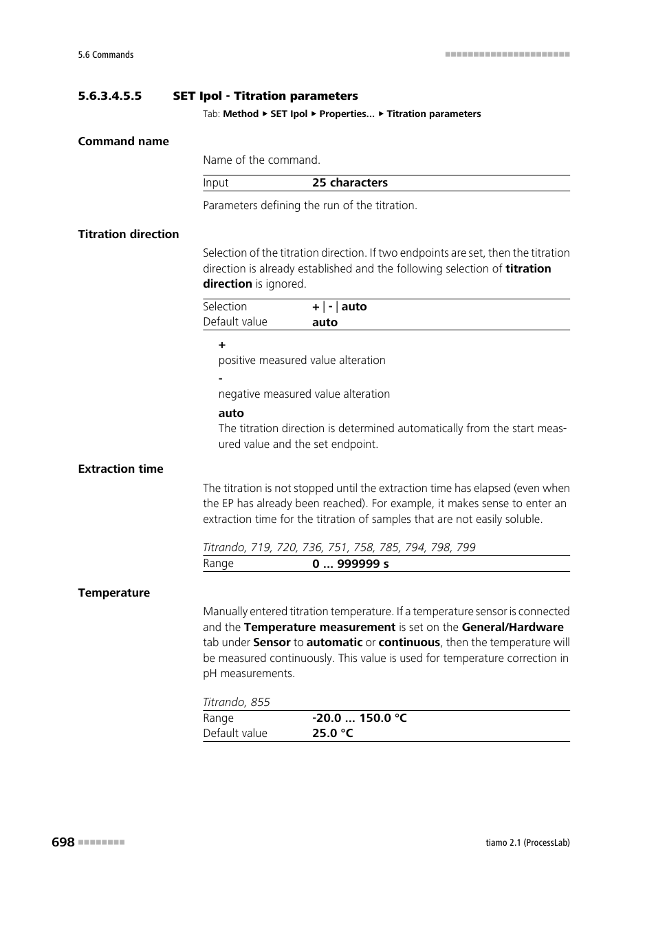 5 set ipol - titration parameters, Titration parameters | Metrohm tiamo 2.1 (ProcessLab) User Manual | Page 714 / 1602