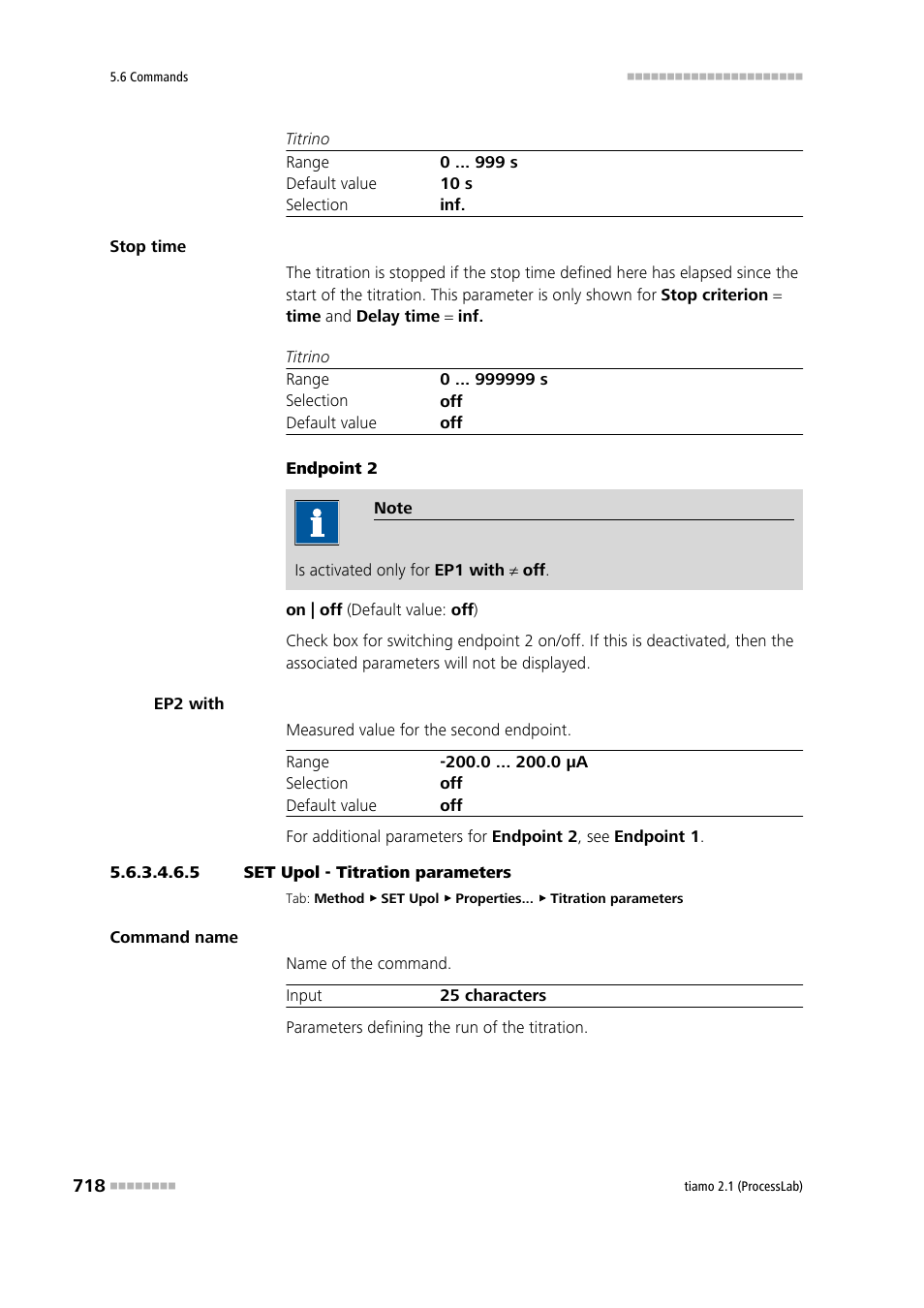 5 set upol - titration parameters, Titration parameters | Metrohm tiamo 2.1 (ProcessLab) User Manual | Page 734 / 1602