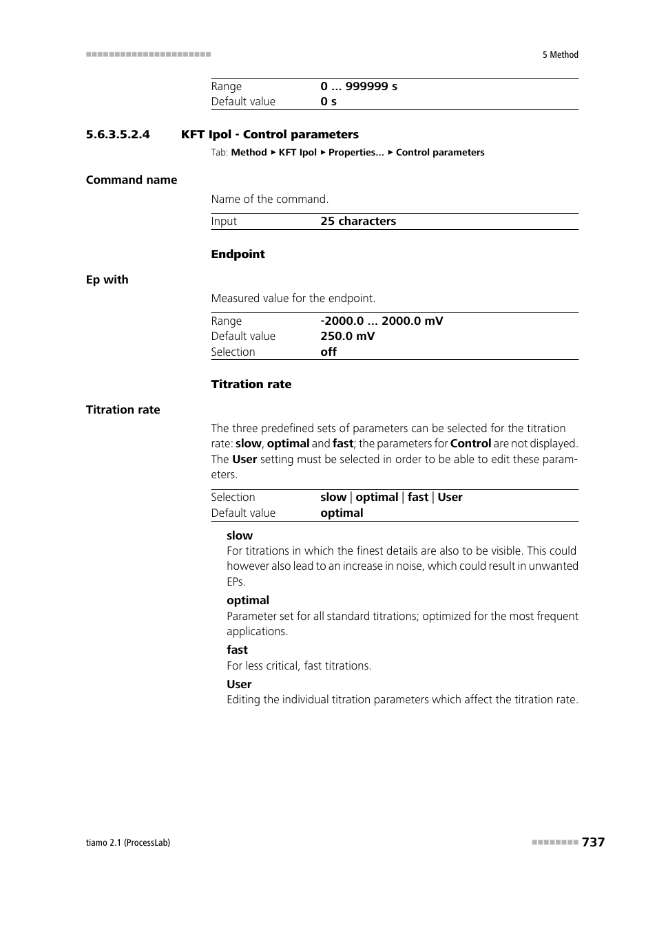 4 kft ipol - control parameters, Control parameters | Metrohm tiamo 2.1 (ProcessLab) User Manual | Page 753 / 1602