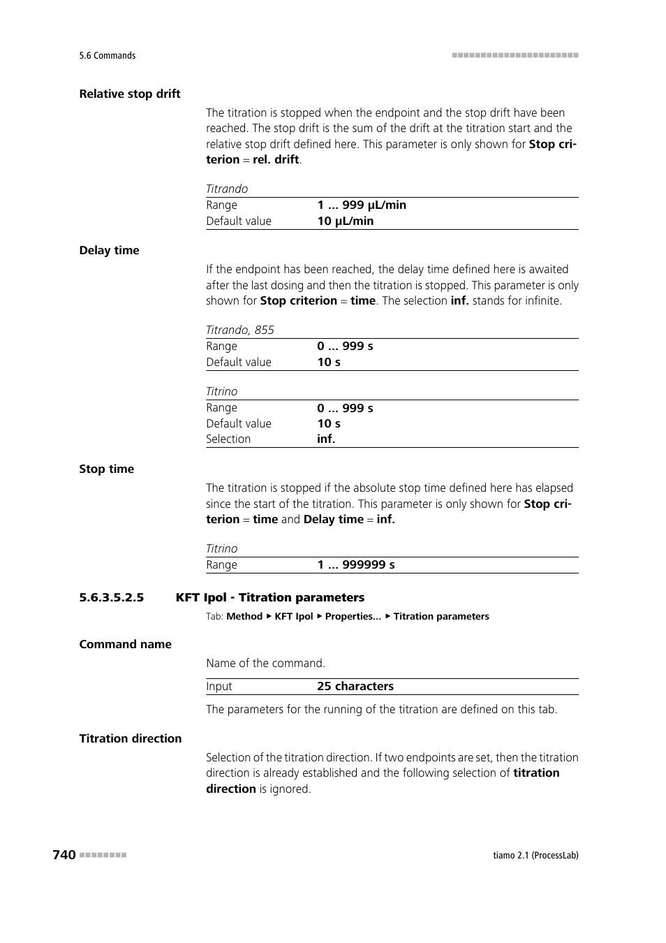 5 kft ipol - titration parameters, Titration parameters | Metrohm tiamo 2.1 (ProcessLab) User Manual | Page 756 / 1602