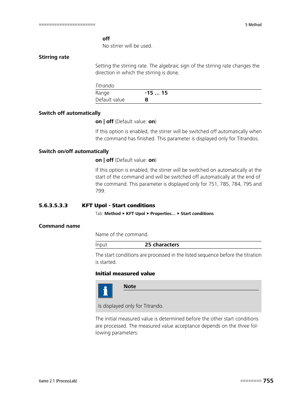 3 kft upol - start conditions, Start conditions | Metrohm tiamo 2.1 (ProcessLab) User Manual | Page 771 / 1602