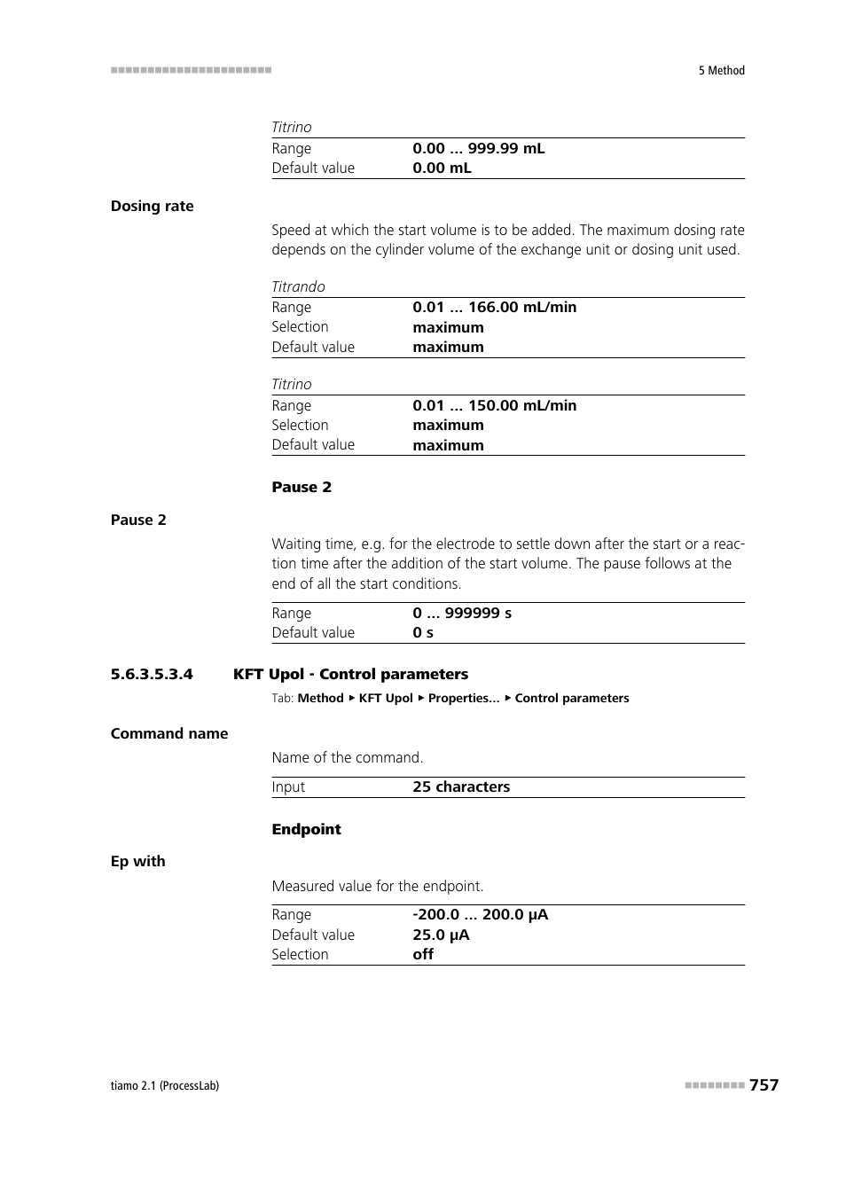 4 kft upol - control parameters, Control parameters | Metrohm tiamo 2.1 (ProcessLab) User Manual | Page 773 / 1602