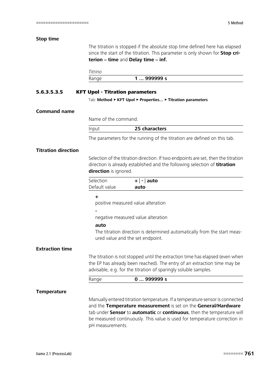 5 kft upol - titration parameters, Titration parameters | Metrohm tiamo 2.1 (ProcessLab) User Manual | Page 777 / 1602