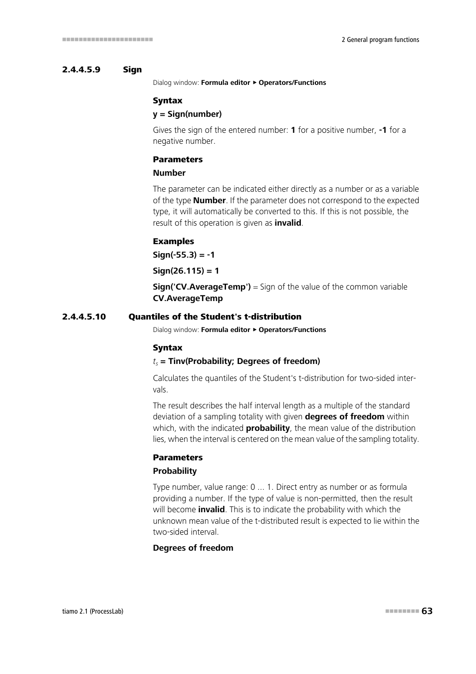 9 sign, 10 quantiles of the student's t-distribution, Sign (sign) | Quantiles of the student's t-distribution | Metrohm tiamo 2.1 (ProcessLab) User Manual | Page 79 / 1602