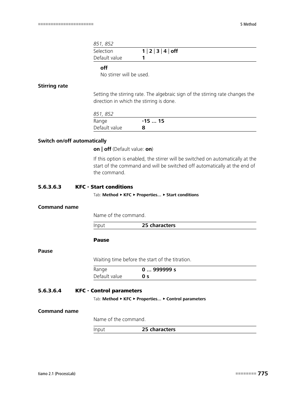 3 kfc - start conditions, 4 kfc - control parameters, Start conditions | Control parameters | Metrohm tiamo 2.1 (ProcessLab) User Manual | Page 791 / 1602